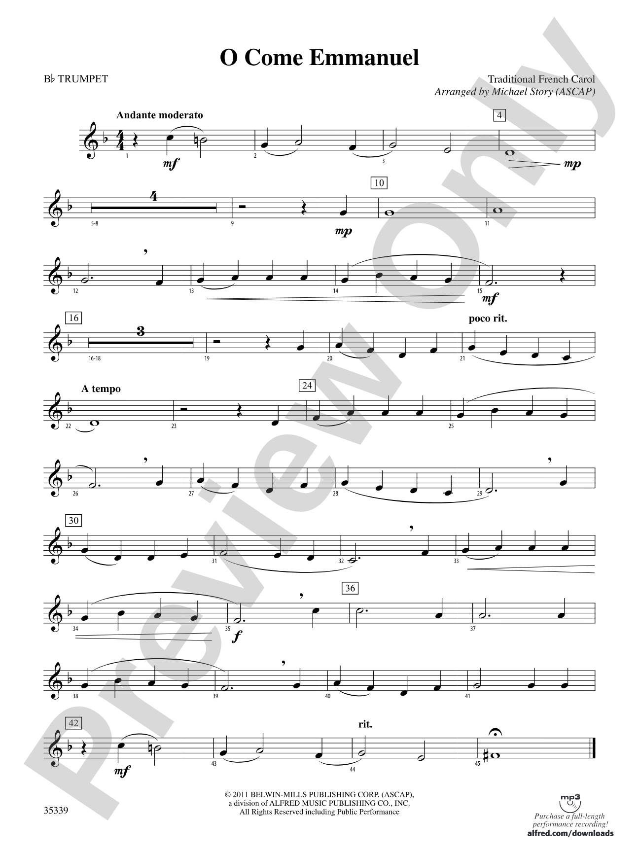 O Come Emmanuel: 1st B-flat Trumpet