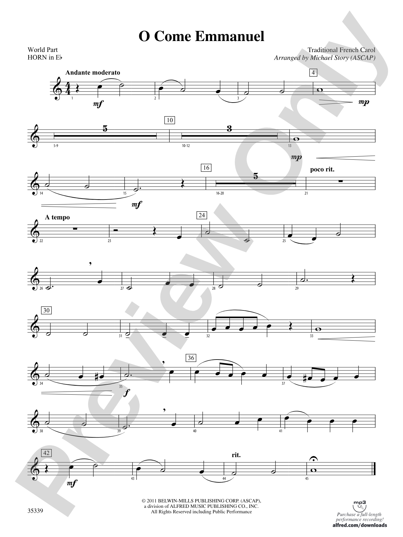 O Come Emmanuel: (wp) 1st Horn in E-flat