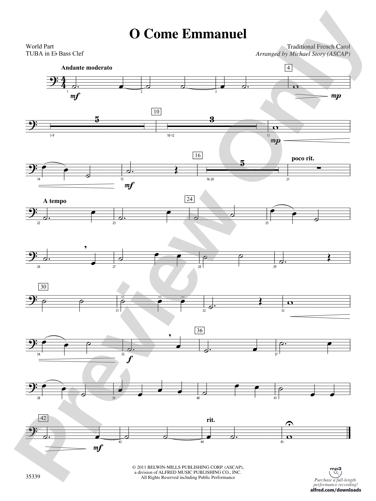 O Come Emmanuel: (wp) E-flat Tuba B.C.