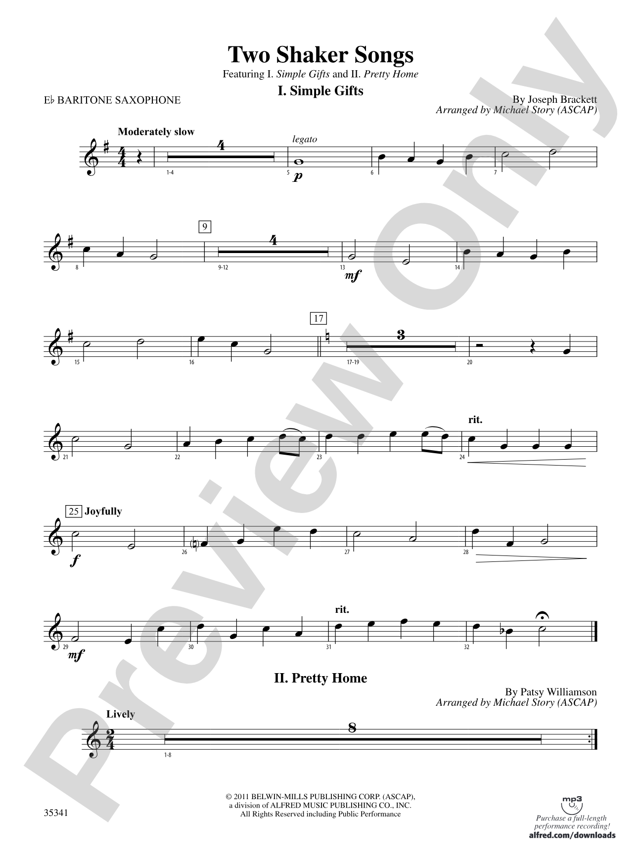 Two Shaker Songs: E-flat Baritone Saxophone