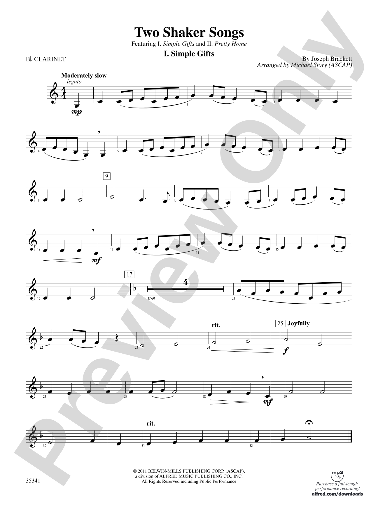 Two Shaker Songs: 1st B-flat Clarinet