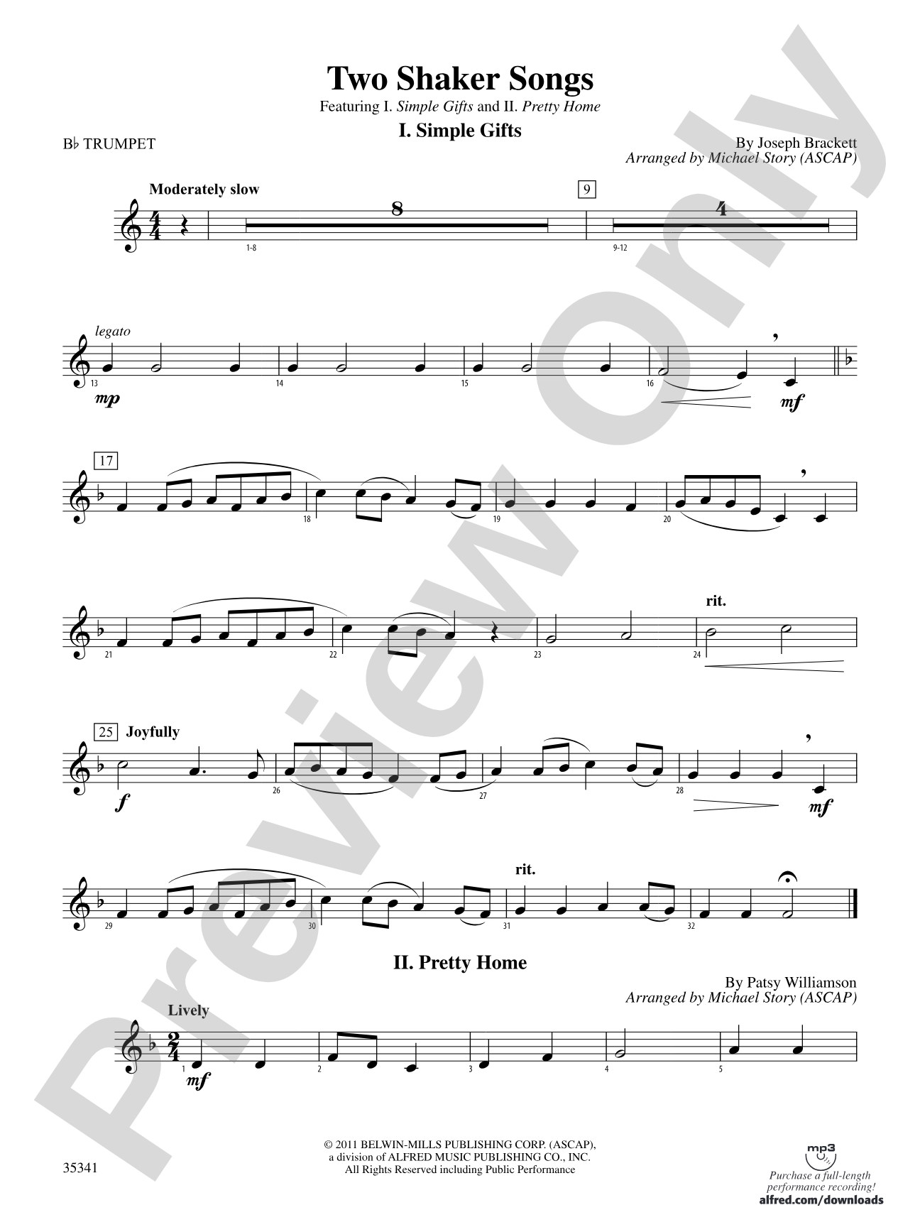 Two Shaker Songs: 1st B-flat Trumpet