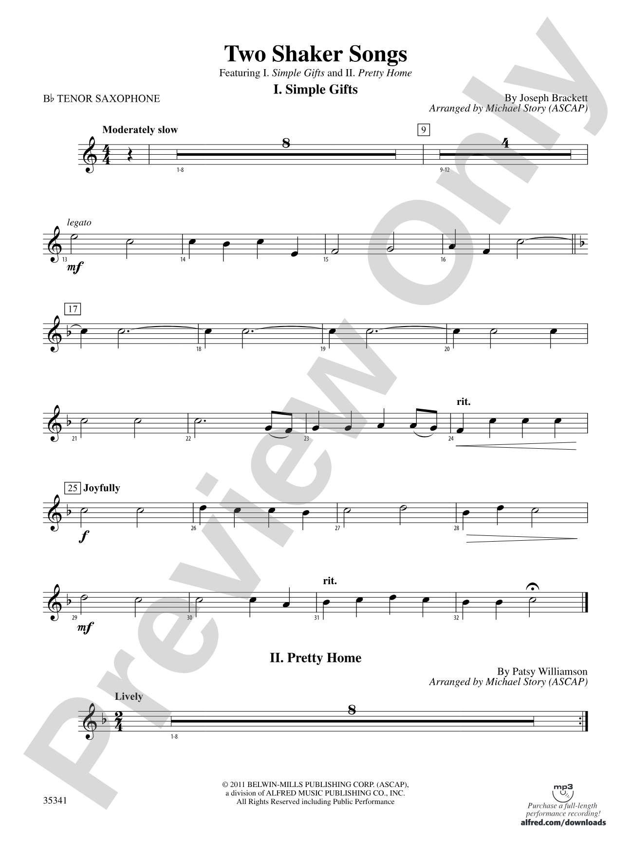 Two Shaker Songs: B-flat Tenor Saxophone