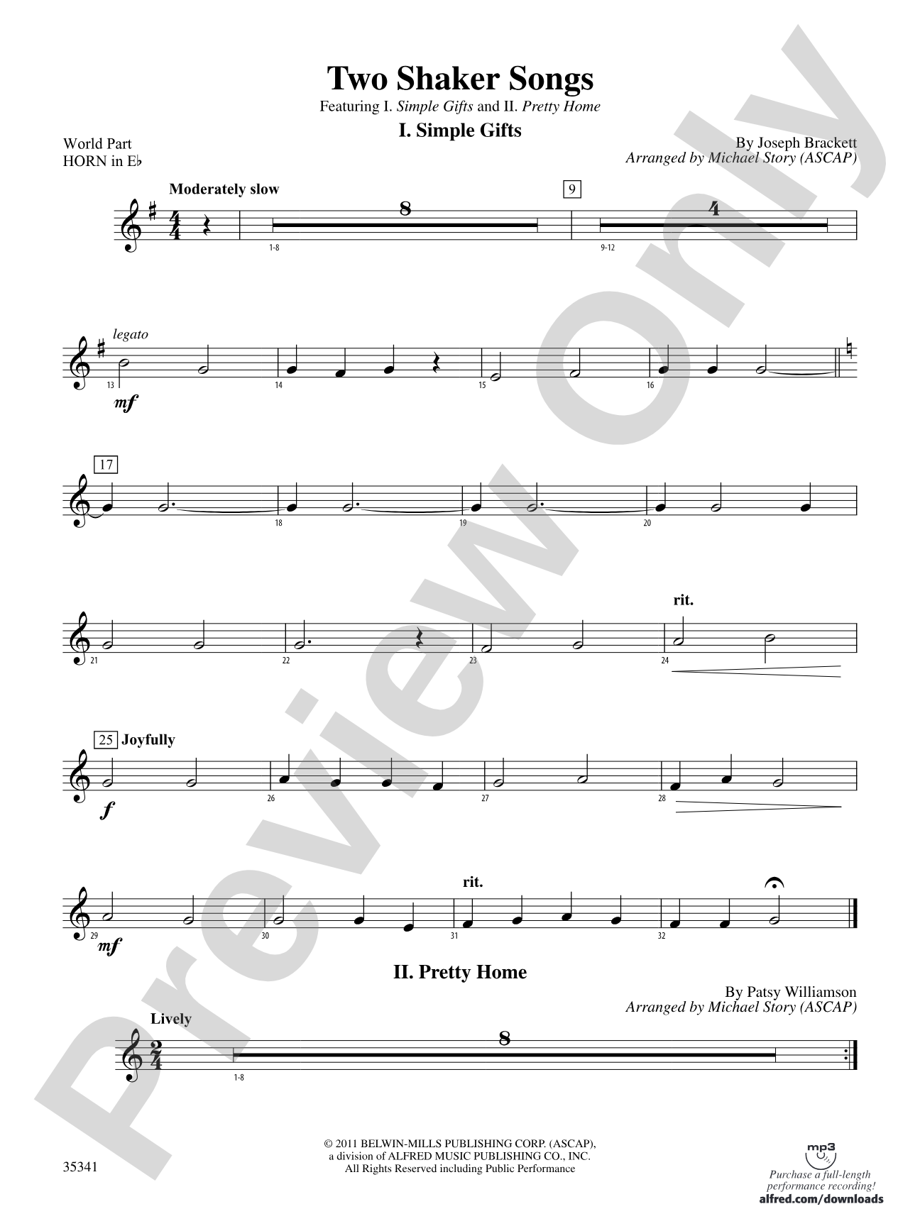 Two Shaker Songs: (wp) 1st Horn in E-flat