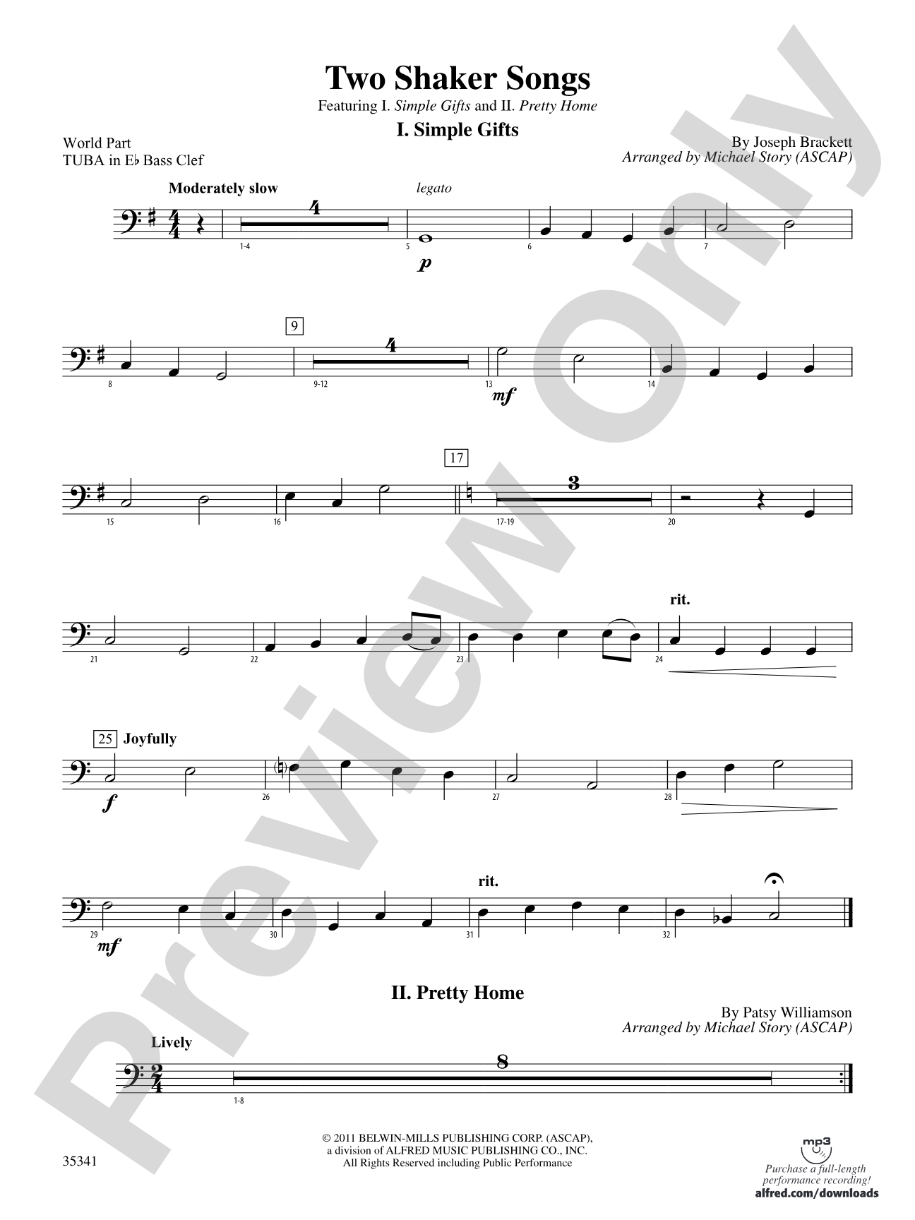 Two Shaker Songs: (wp) E-flat Tuba B.C.