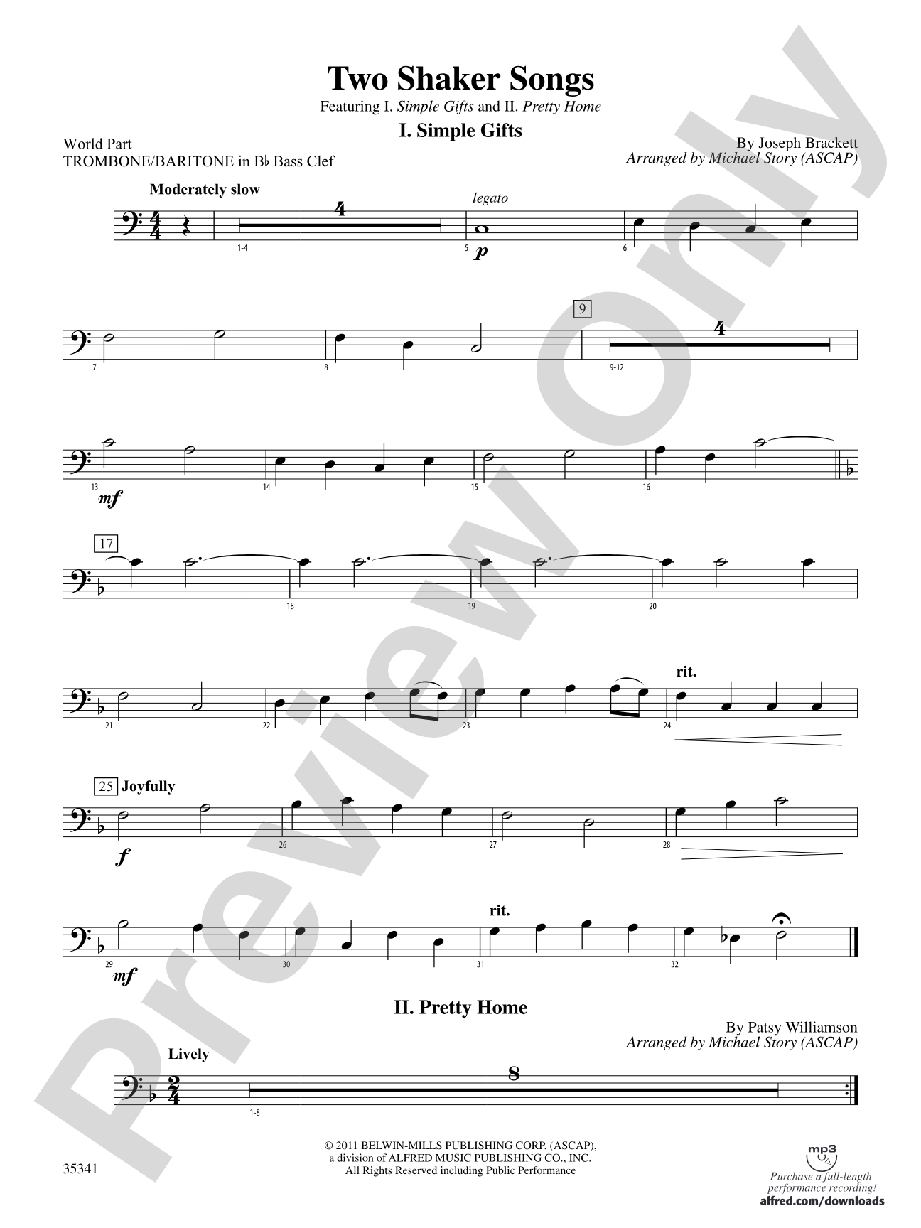 Two Shaker Songs: (wp) 1st B-flat Trombone B.C.