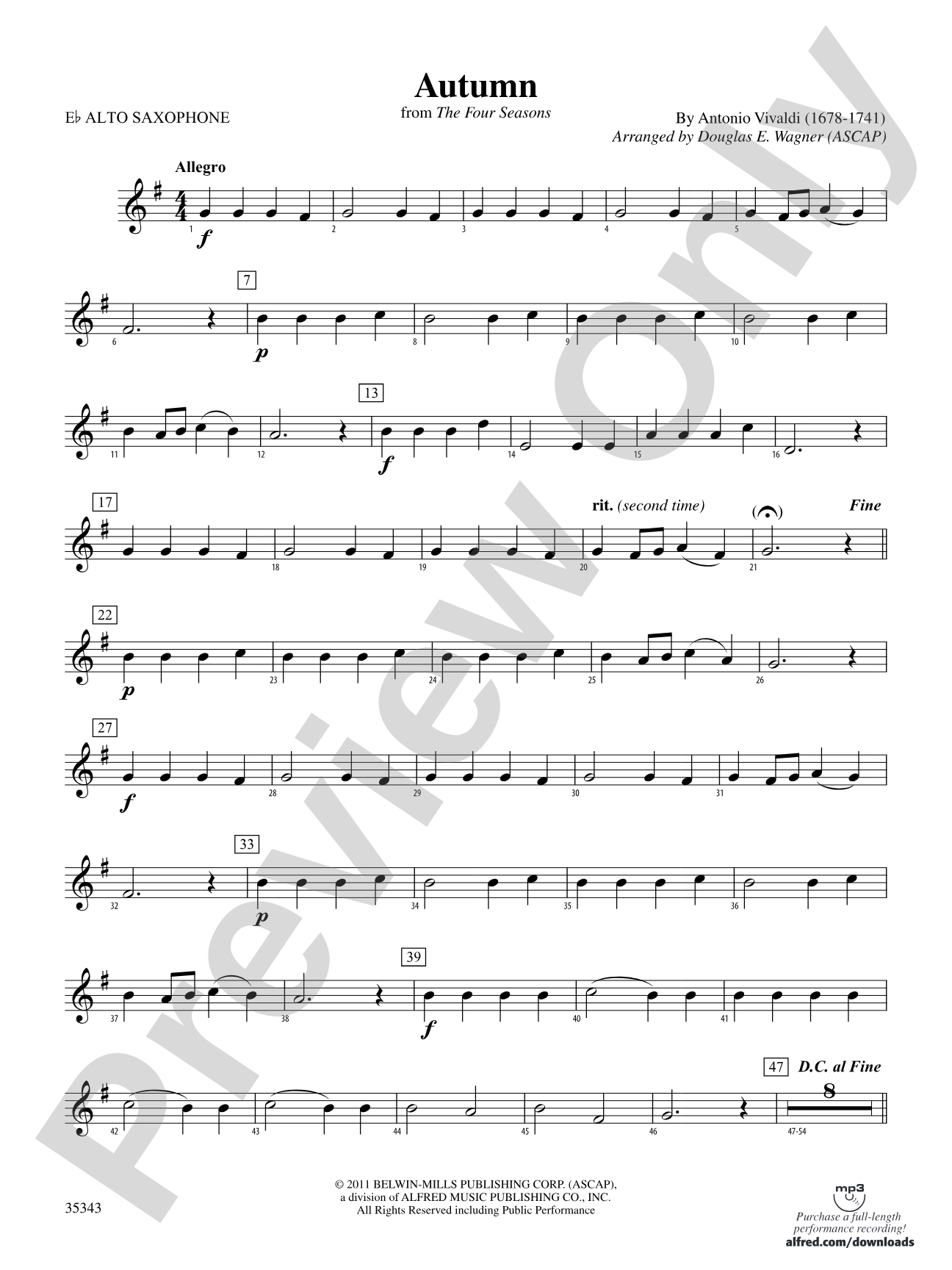Autumn (from The Four Seasons): E-flat Alto Saxophone
