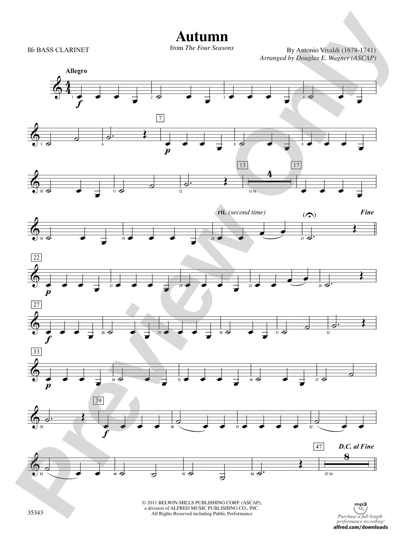 Autumn (from The Four Seasons): B-flat Bass Clarinet