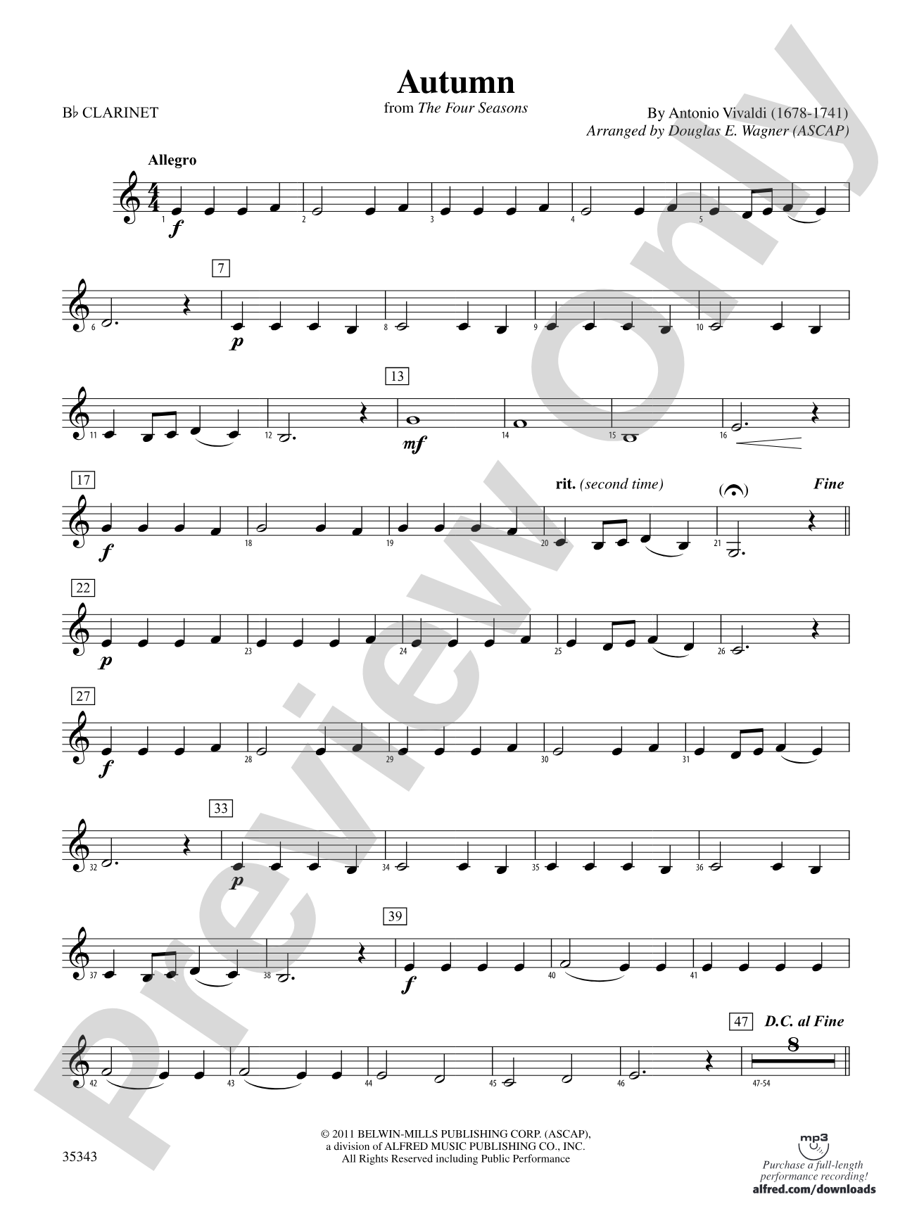 Autumn (from The Four Seasons): 1st B-flat Clarinet