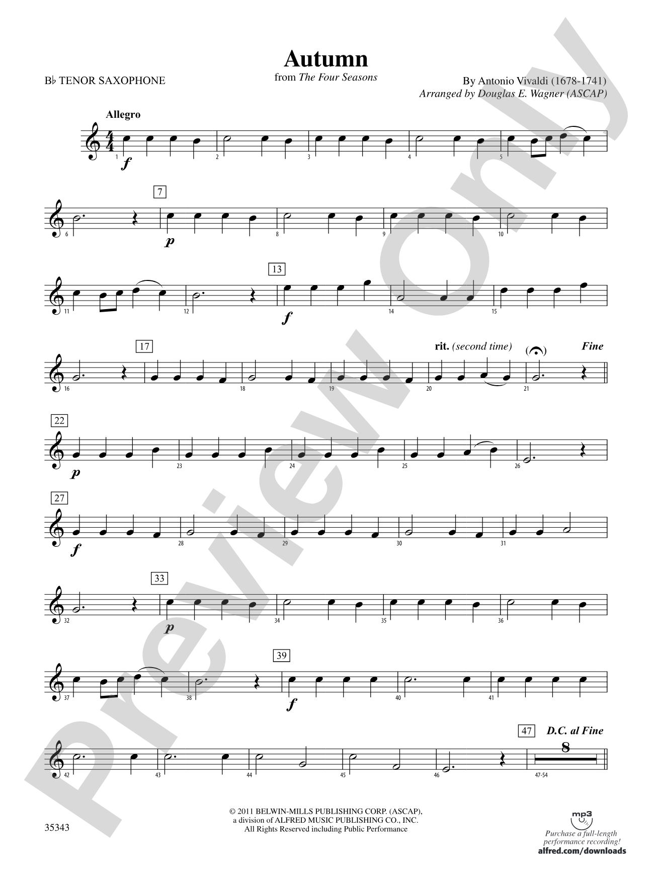Autumn (from The Four Seasons): B-flat Tenor Saxophone