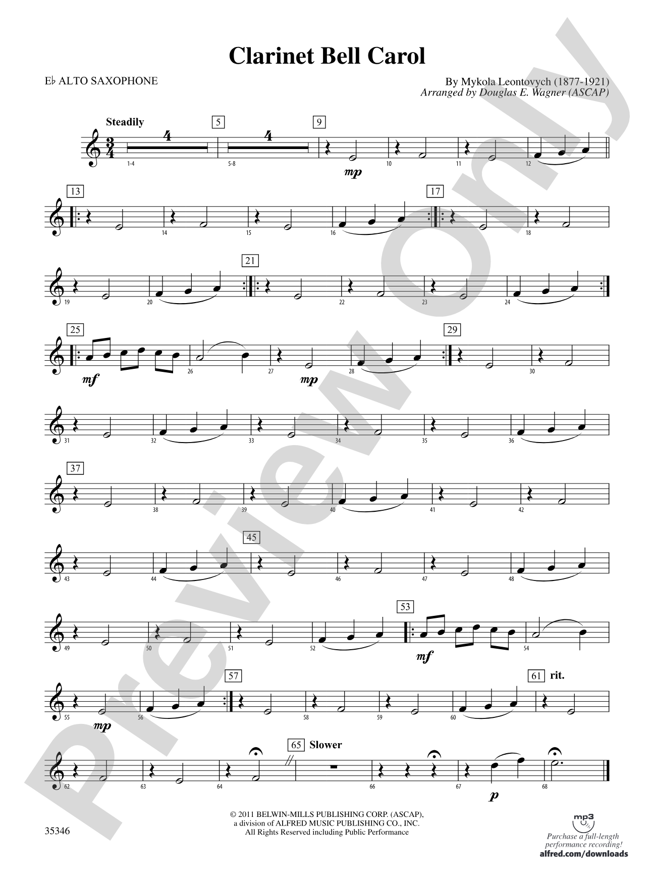 Clarinet Bell Carol: E-flat Alto Saxophone