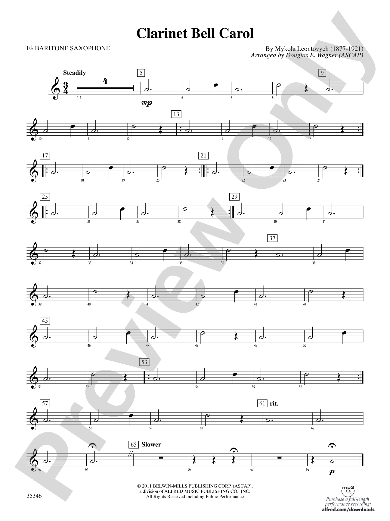 Clarinet Bell Carol: E-flat Baritone Saxophone