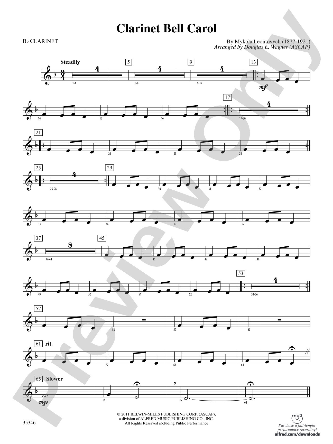 Clarinet Bell Carol: 1st B-flat Clarinet
