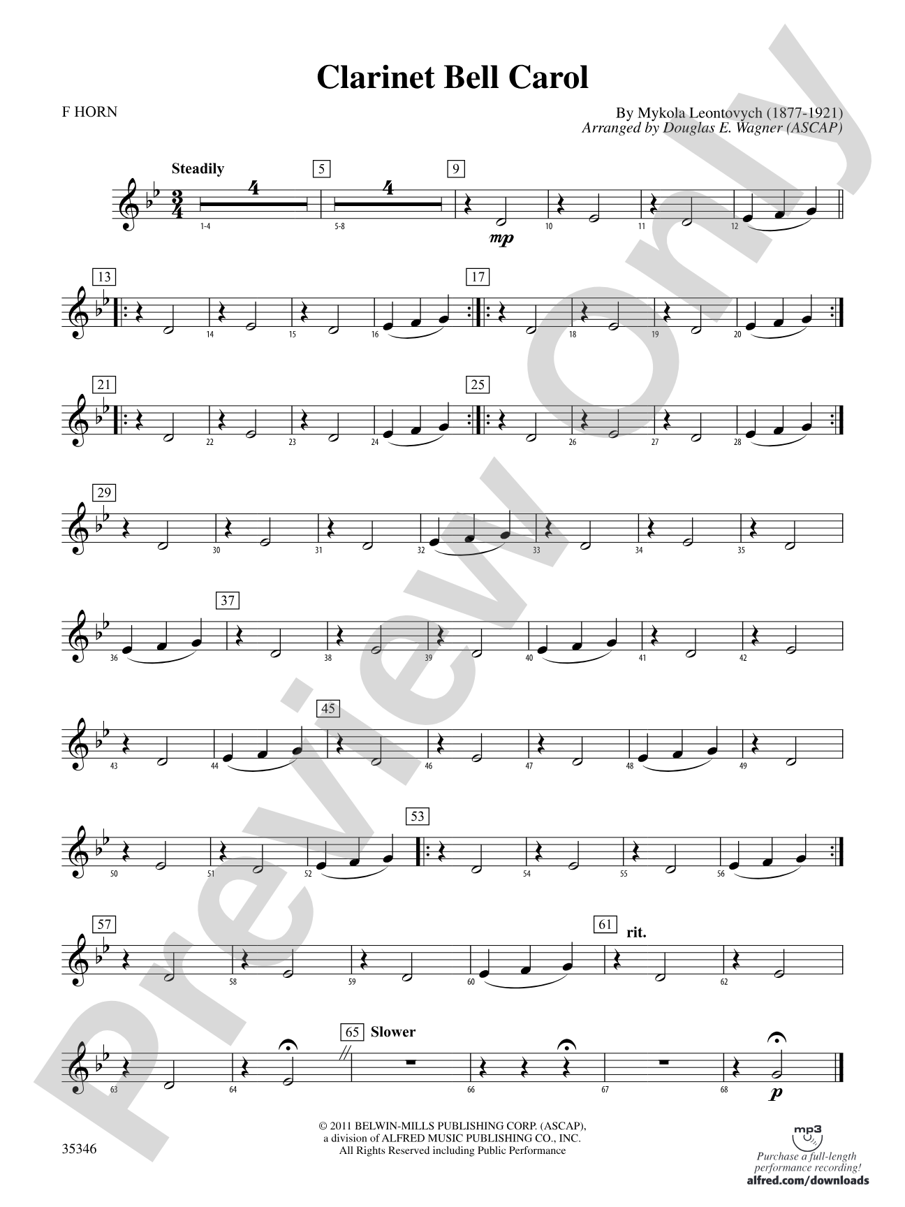 Clarinet Bell Carol: 1st F Horn