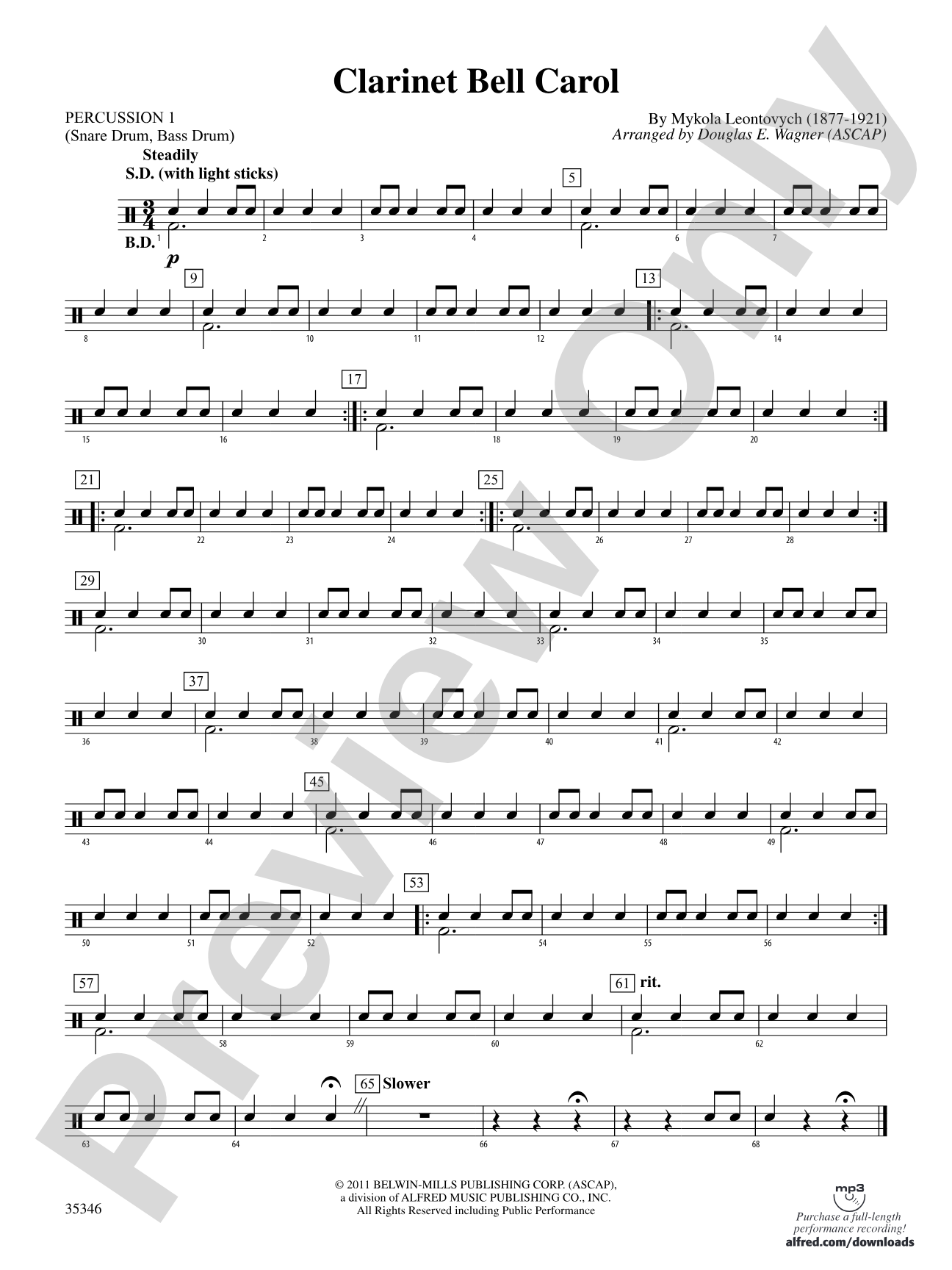 Clarinet Bell Carol: 1st Percussion
