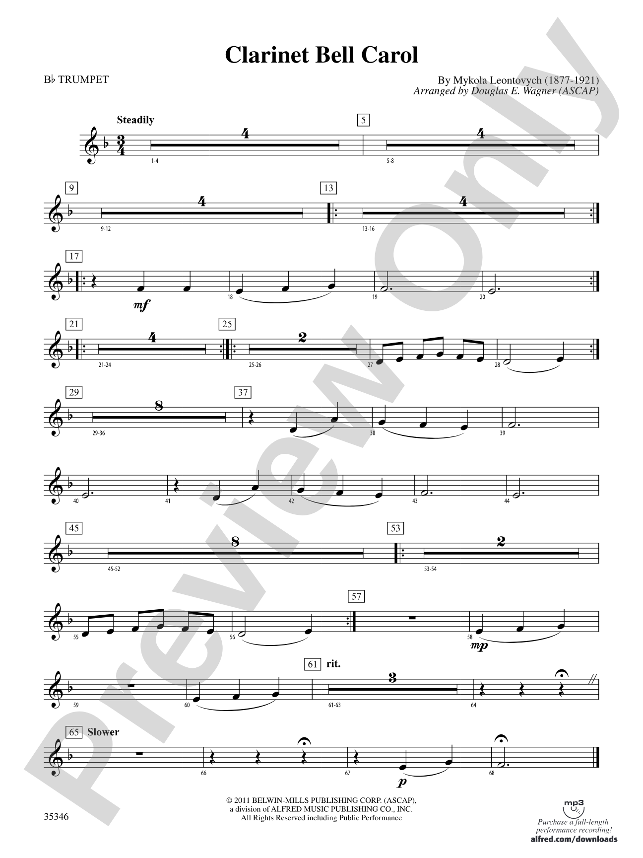 Clarinet Bell Carol: 1st B-flat Trumpet