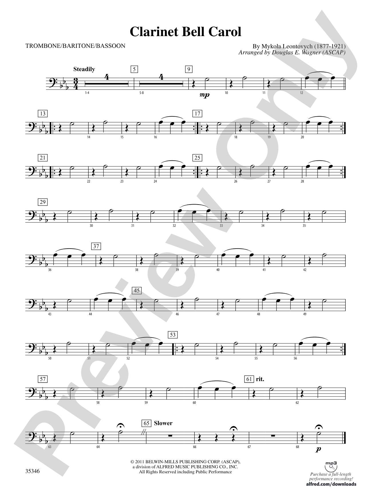 Clarinet Bell Carol: 1st Trombone
