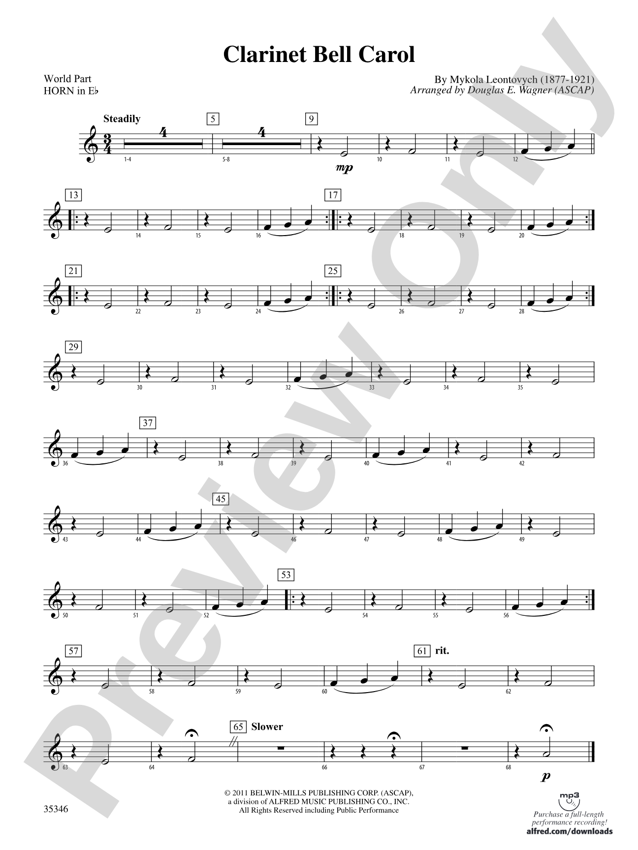 Clarinet Bell Carol: (wp) 1st Horn in E-flat