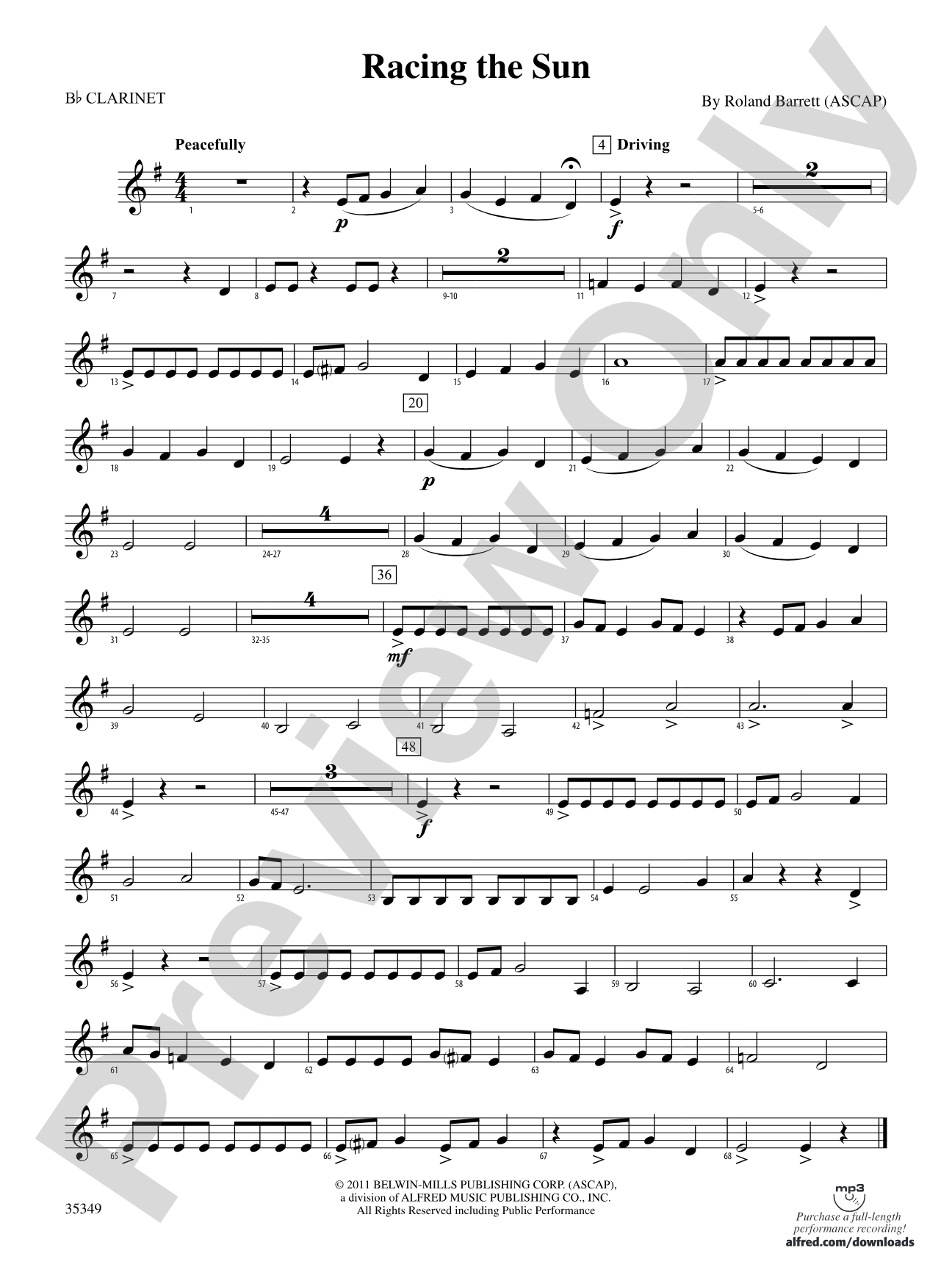 Racing the Sun: 1st B-flat Clarinet