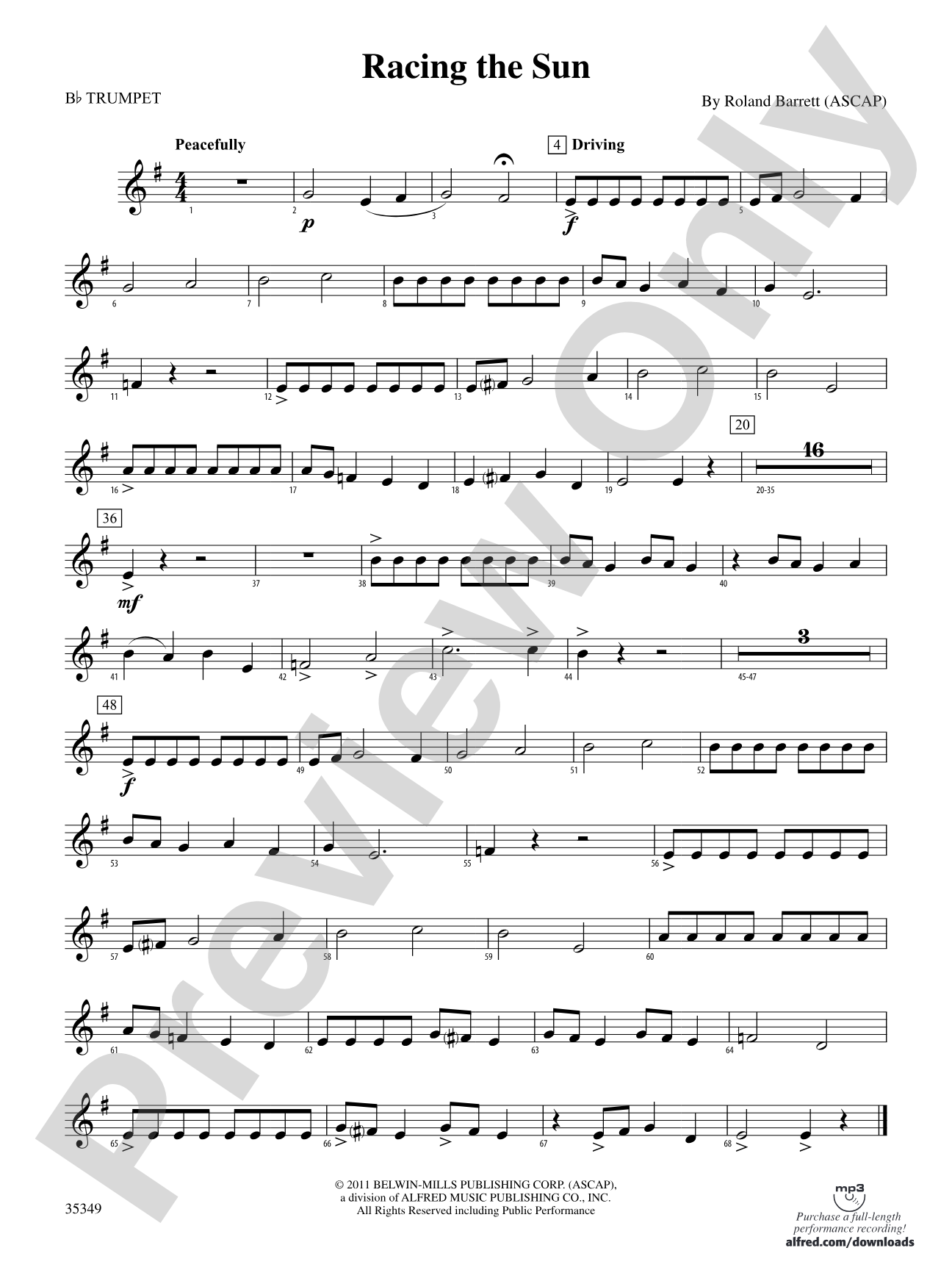Racing the Sun: 1st B-flat Trumpet