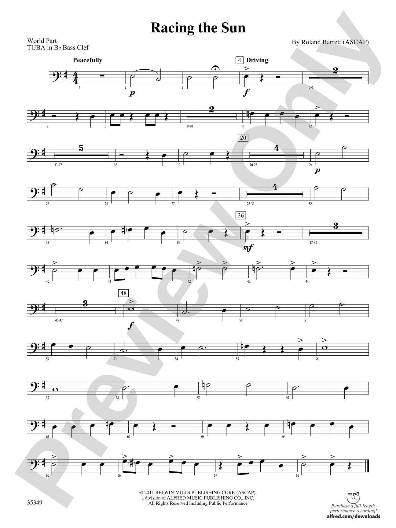 Racing the Sun: (wp) B-flat Tuba B.C.