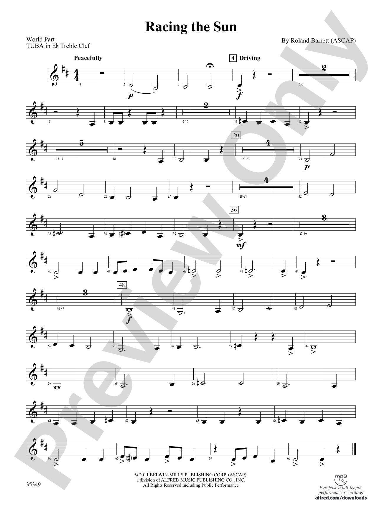 Racing the Sun: (wp) E-flat Tuba T.C.