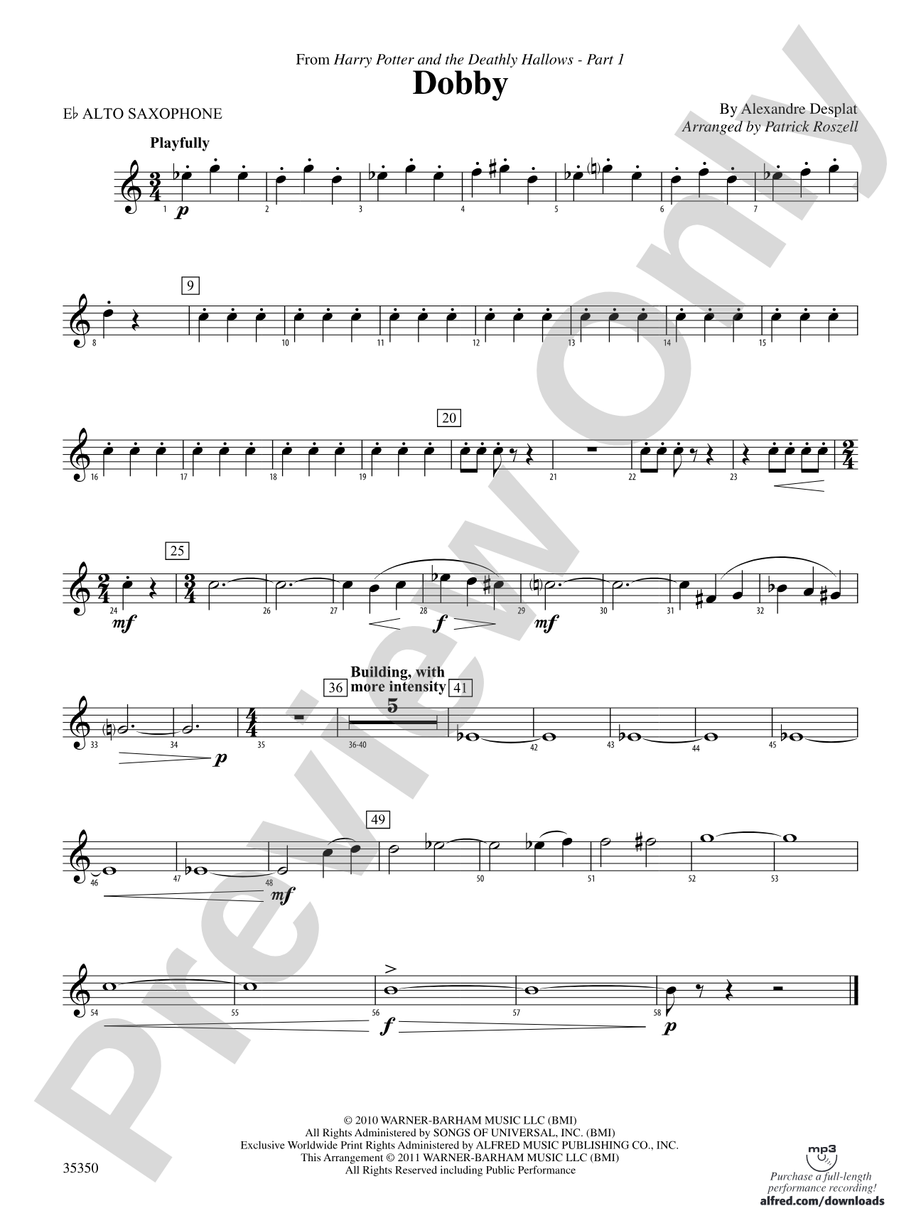 Dobby (from Harry Potter and the Deathly Hallows, Part 1): E-flat Alto Saxophone