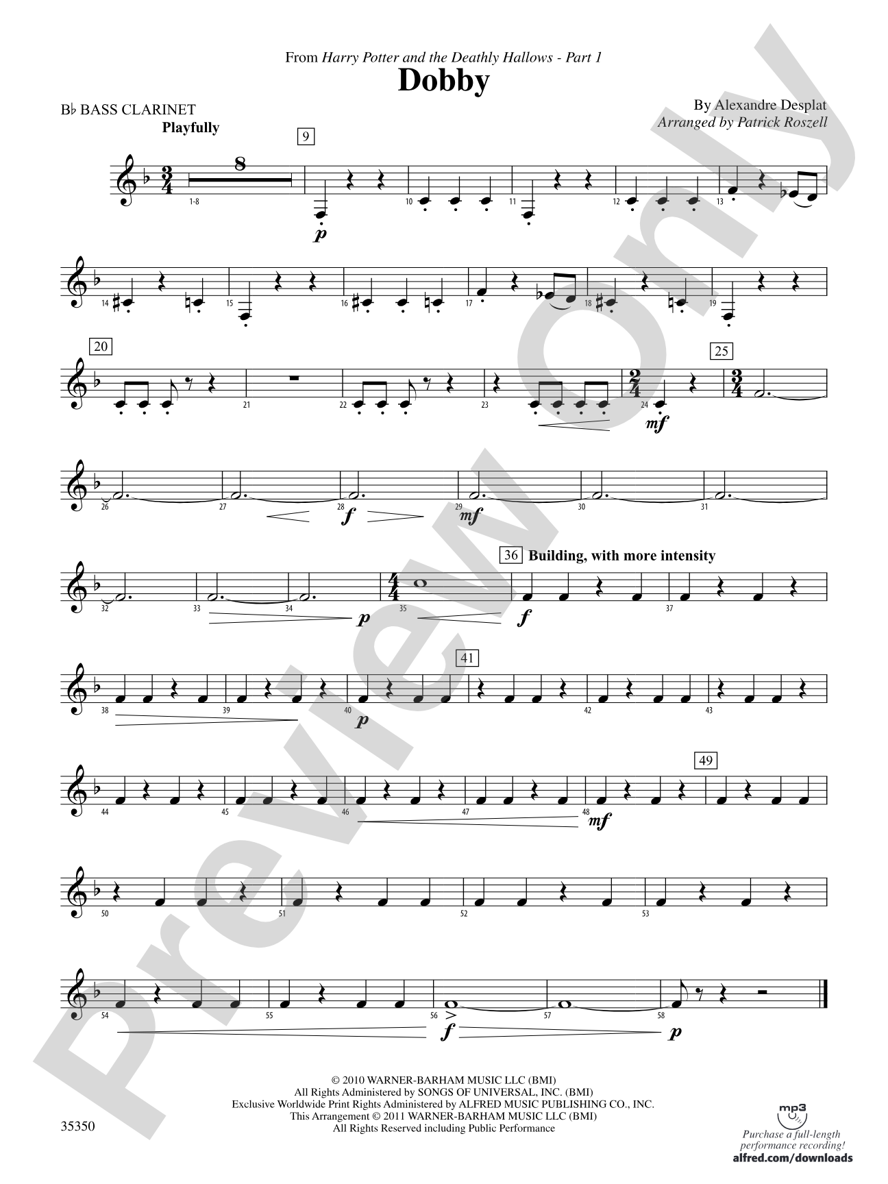 Dobby (from Harry Potter and the Deathly Hallows, Part 1): B-flat Bass Clarinet