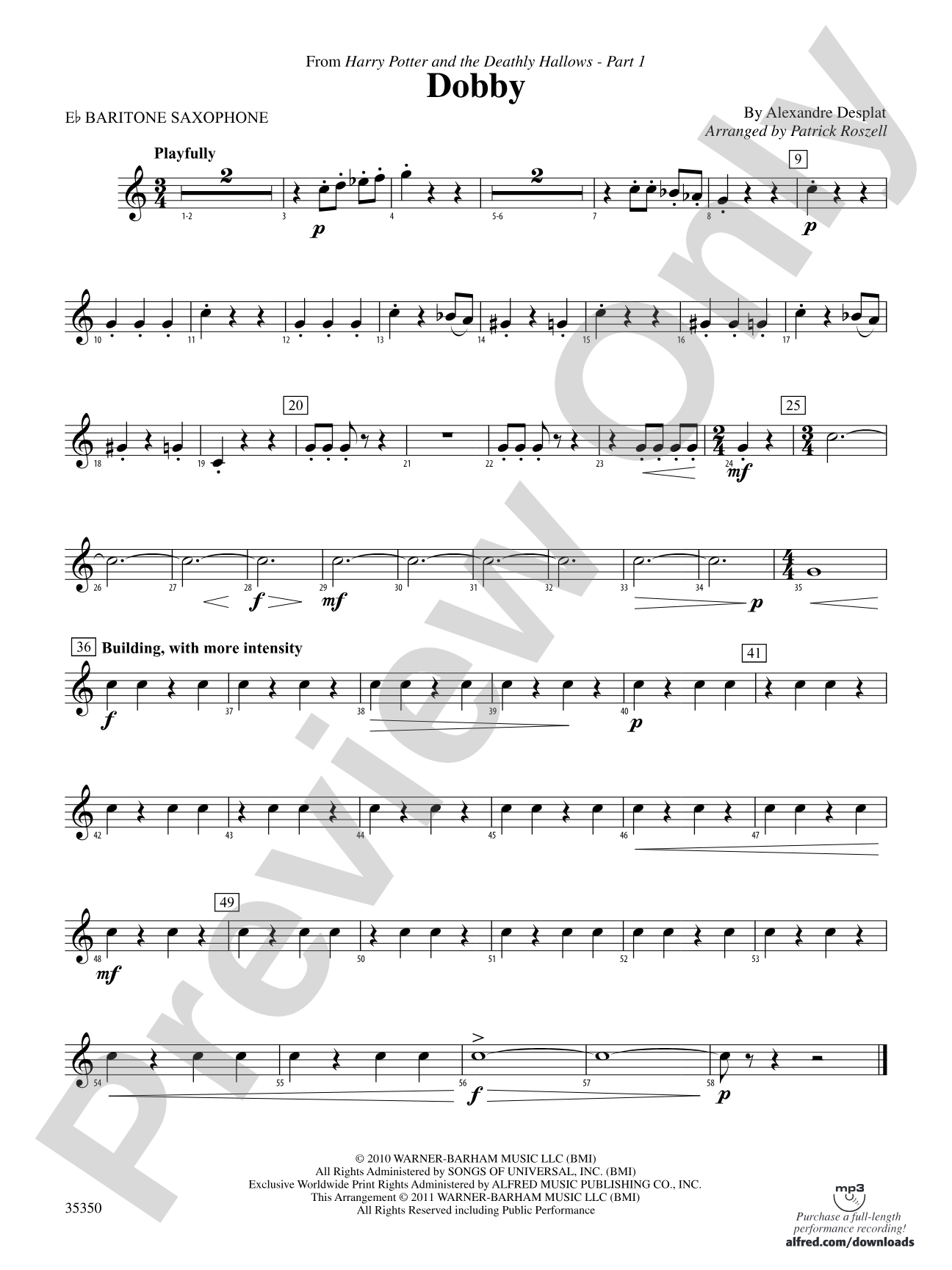 Dobby (from Harry Potter and the Deathly Hallows, Part 1): E-flat Baritone Saxophone
