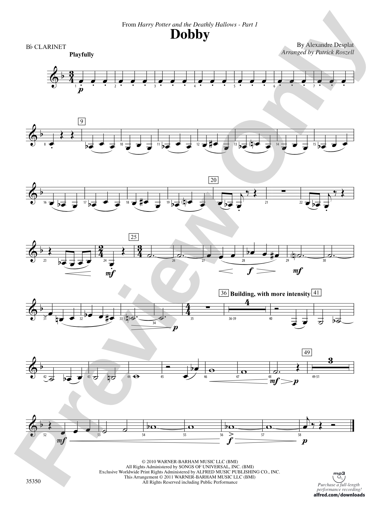 Dobby (from Harry Potter and the Deathly Hallows, Part 1): 1st B-flat Clarinet