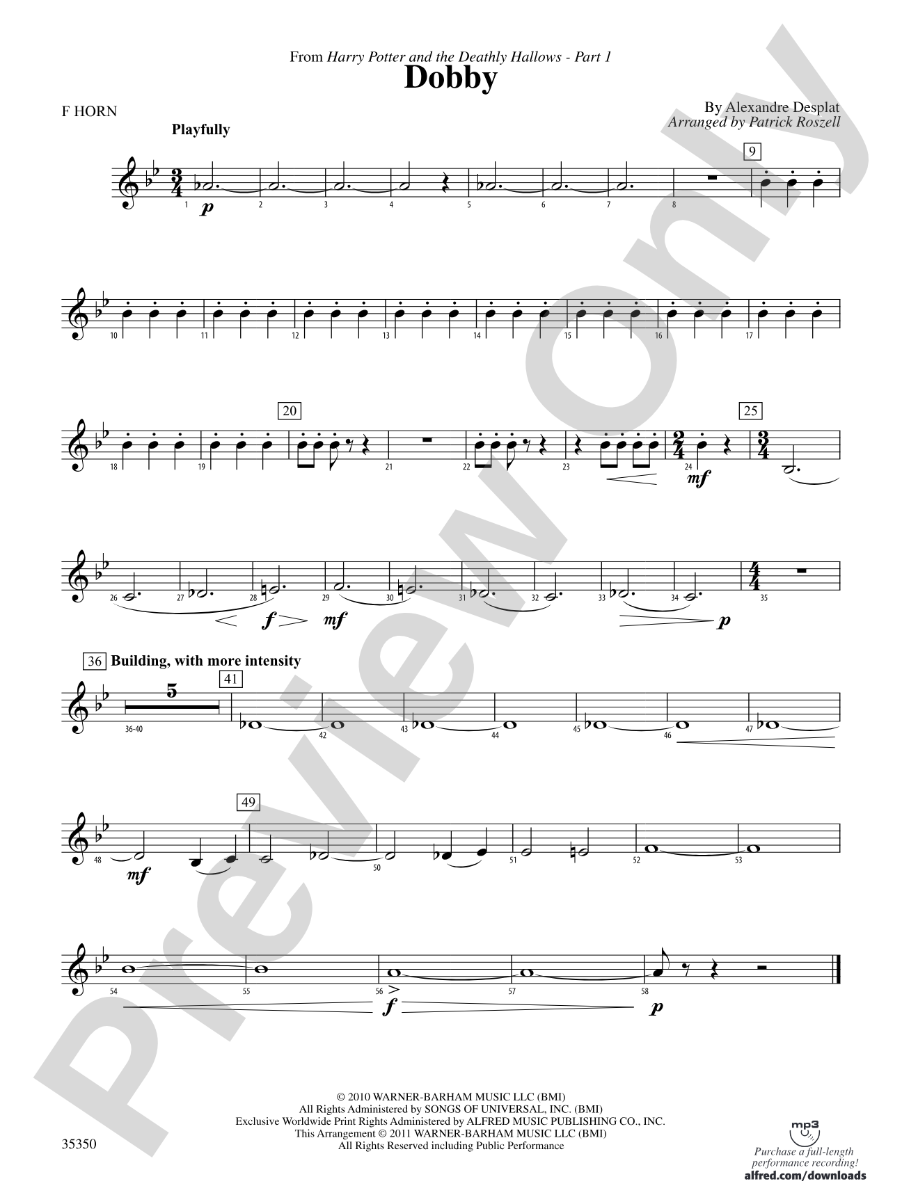Dobby (from Harry Potter and the Deathly Hallows, Part 1): 1st F Horn