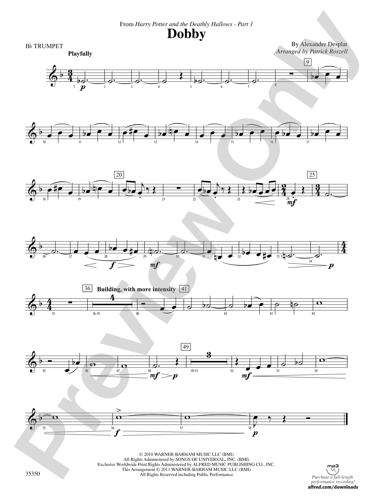 Dobby (from Harry Potter and the Deathly Hallows, Part 1): 1st B-flat Trumpet
