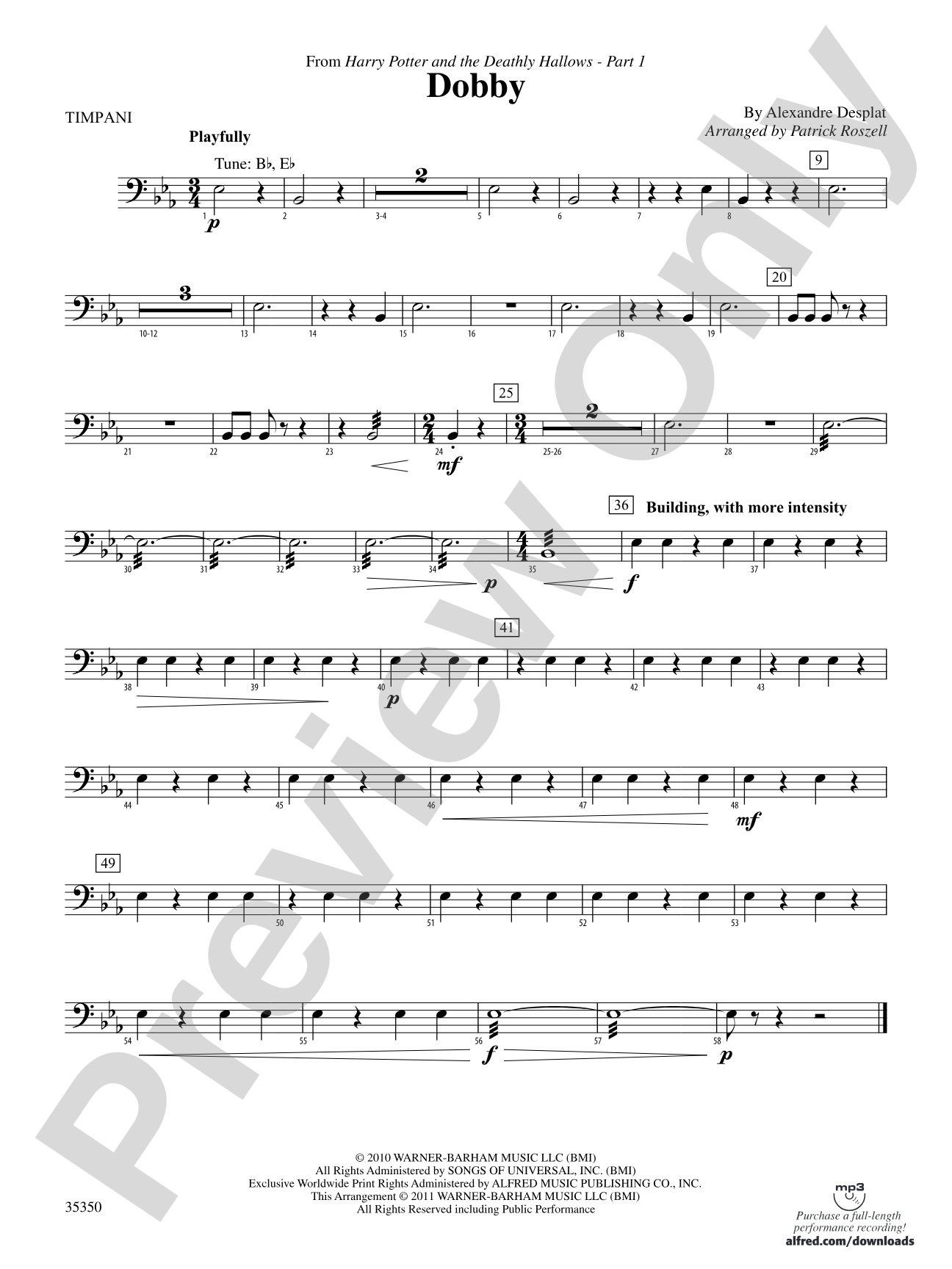 Dobby (from Harry Potter and the Deathly Hallows, Part 1): Timpani