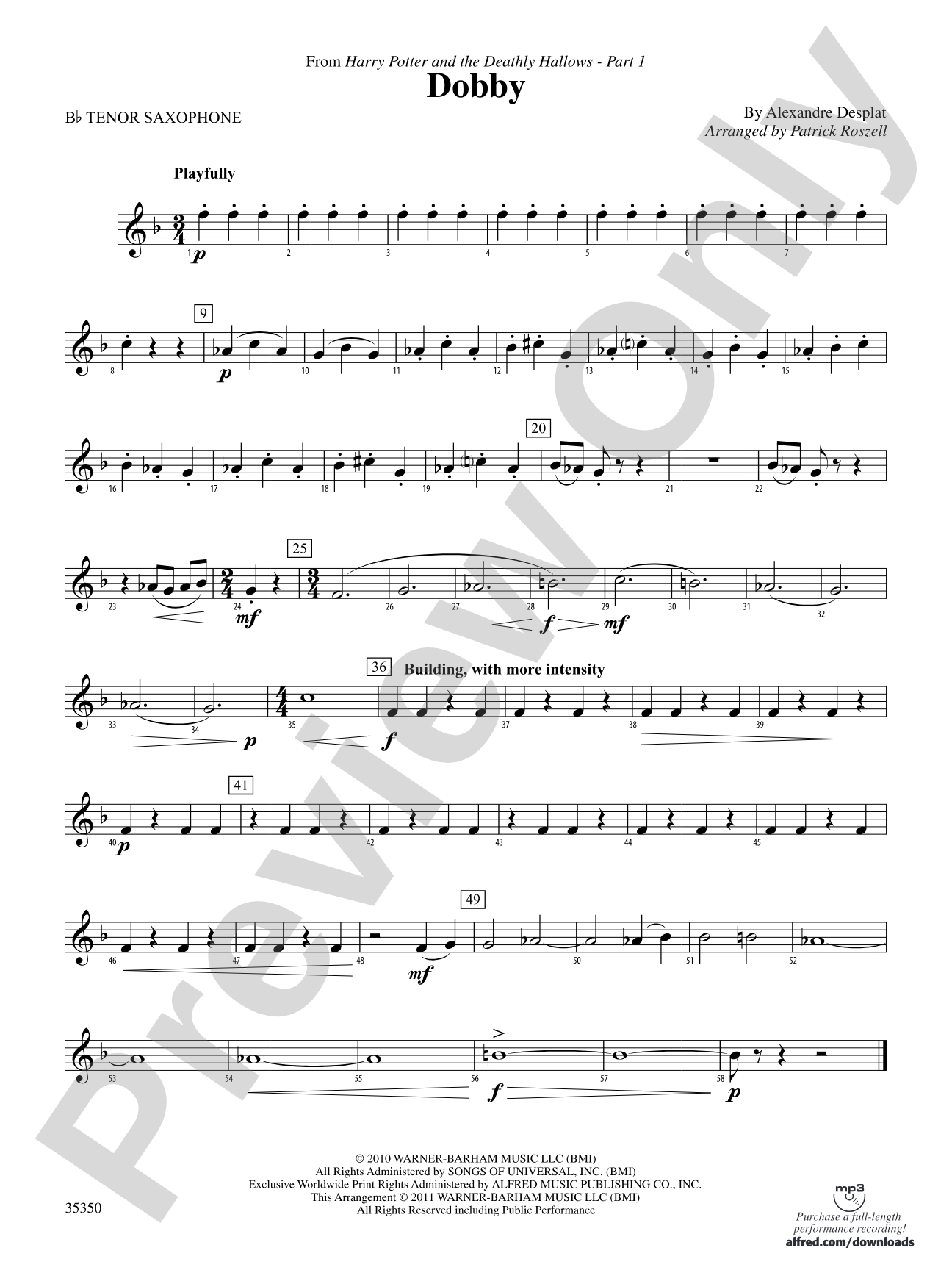 Dobby (from Harry Potter and the Deathly Hallows, Part 1): B-flat Tenor Saxophone