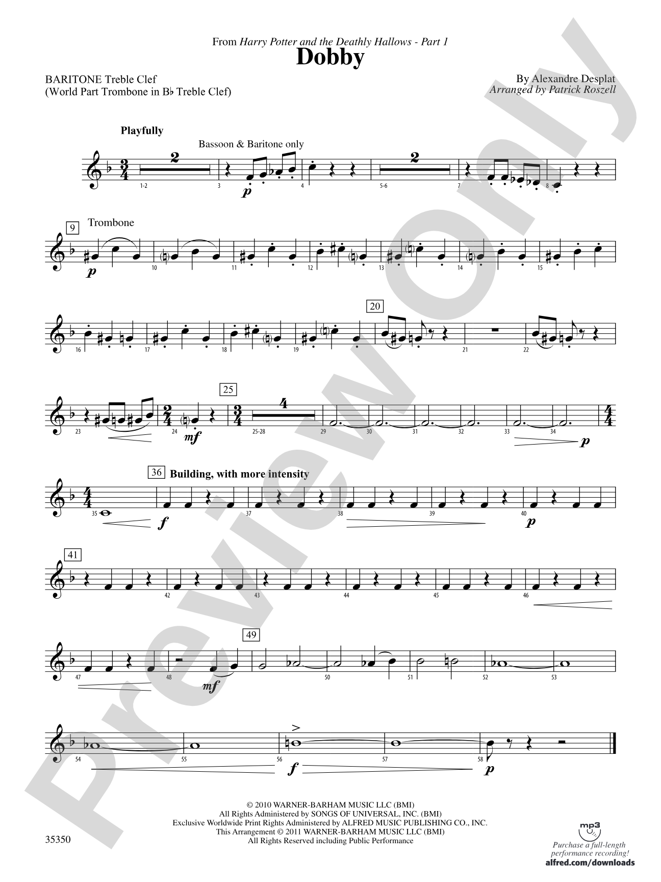 Dobby (from Harry Potter and the Deathly Hallows, Part 1): (wp) Baritone T.C.