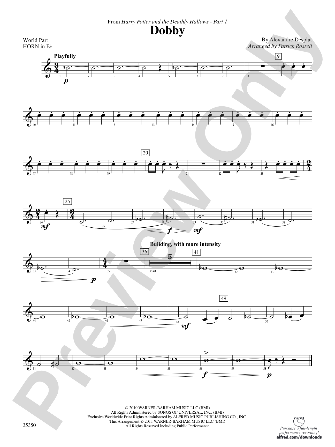 Dobby (from Harry Potter and the Deathly Hallows, Part 1): (wp) 1st Horn in E-flat