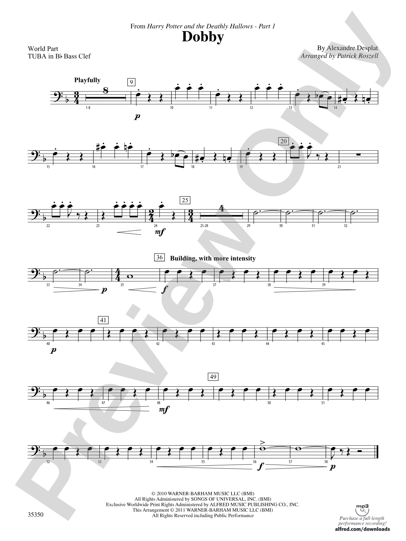 Dobby (from Harry Potter and the Deathly Hallows, Part 1): (wp) B-flat Tuba B.C.
