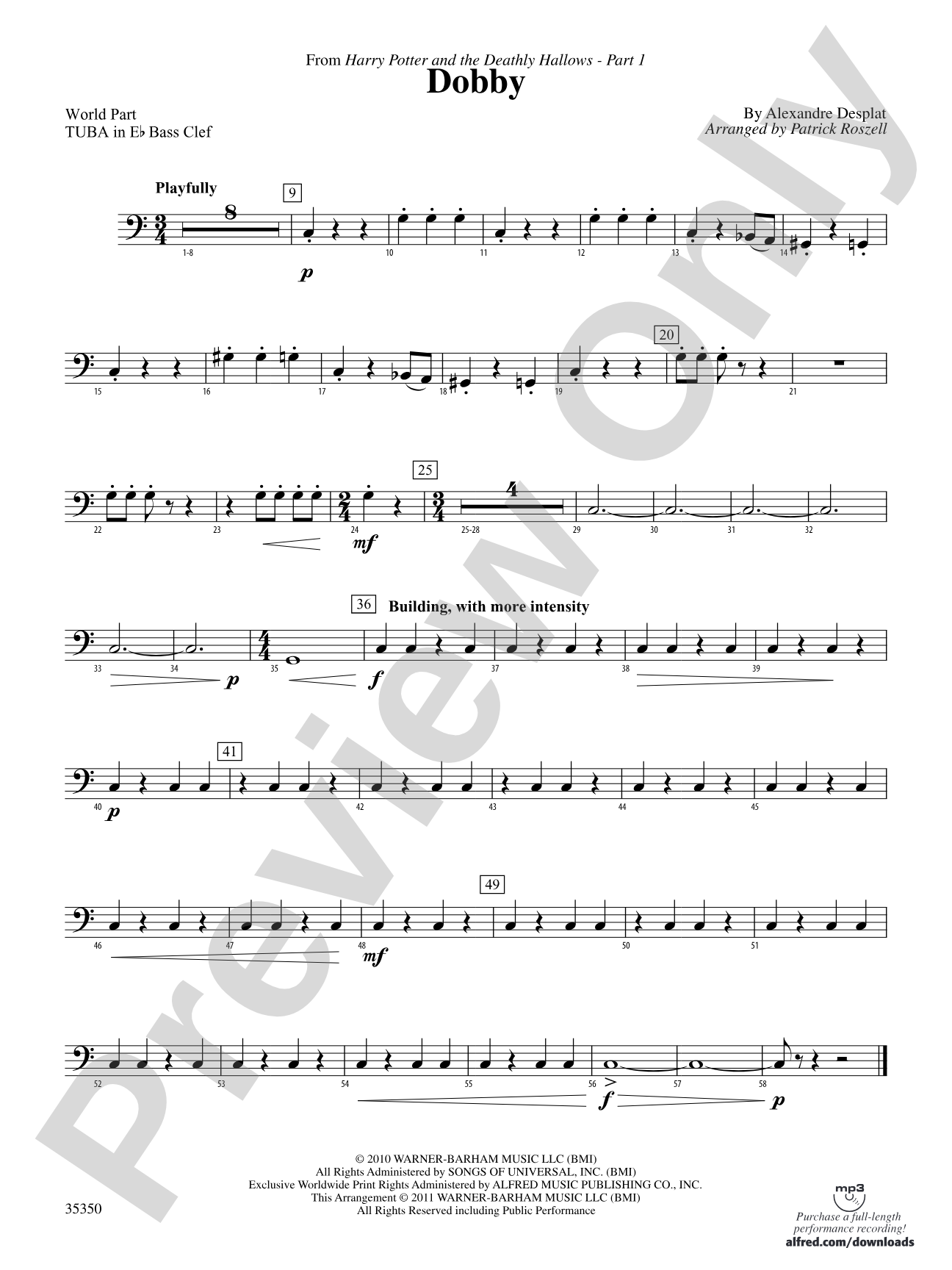 Dobby (from Harry Potter and the Deathly Hallows, Part 1): (wp) E-flat Tuba B.C.
