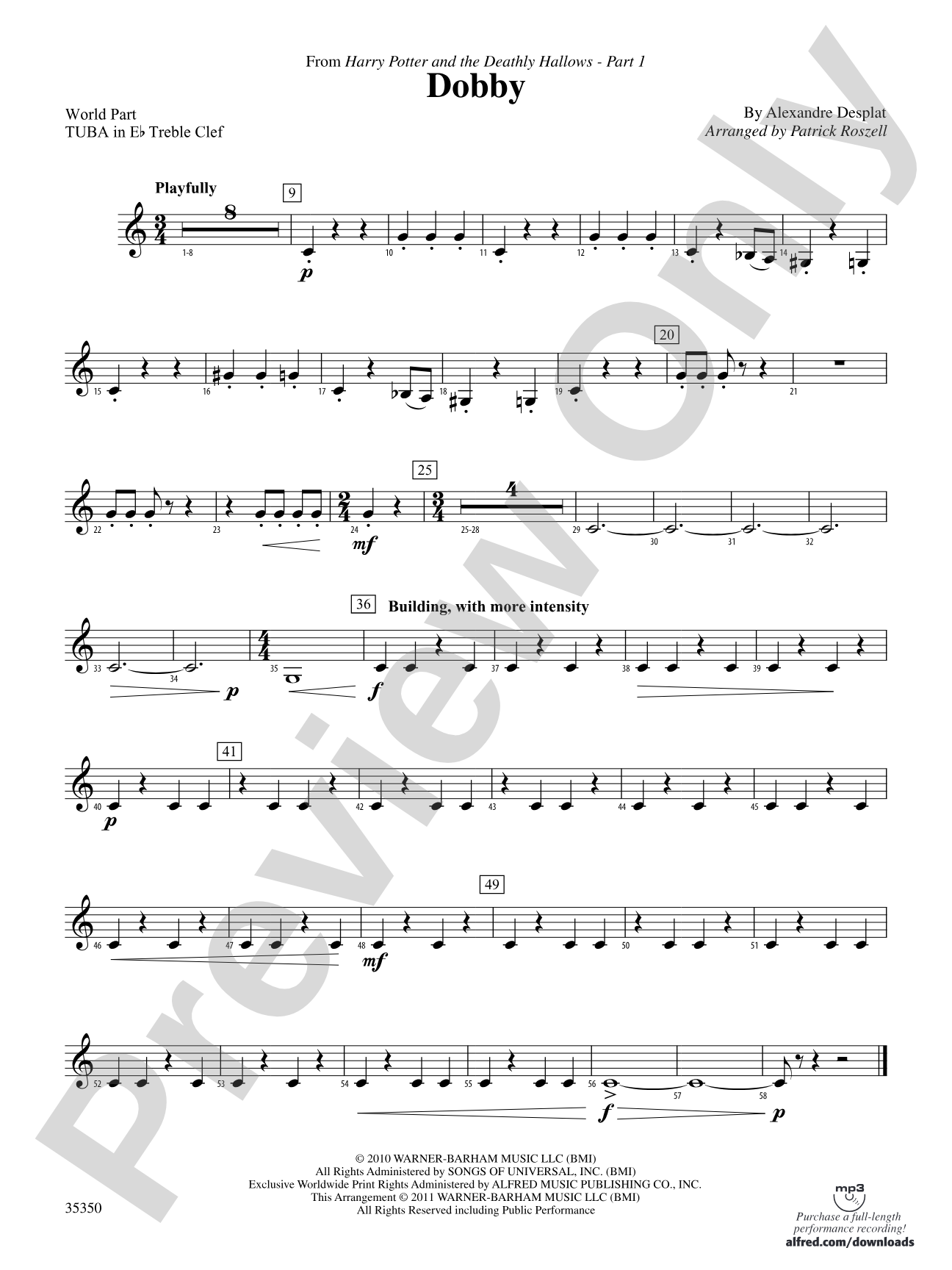 Dobby (from Harry Potter and the Deathly Hallows, Part 1): (wp) E-flat Tuba T.C.
