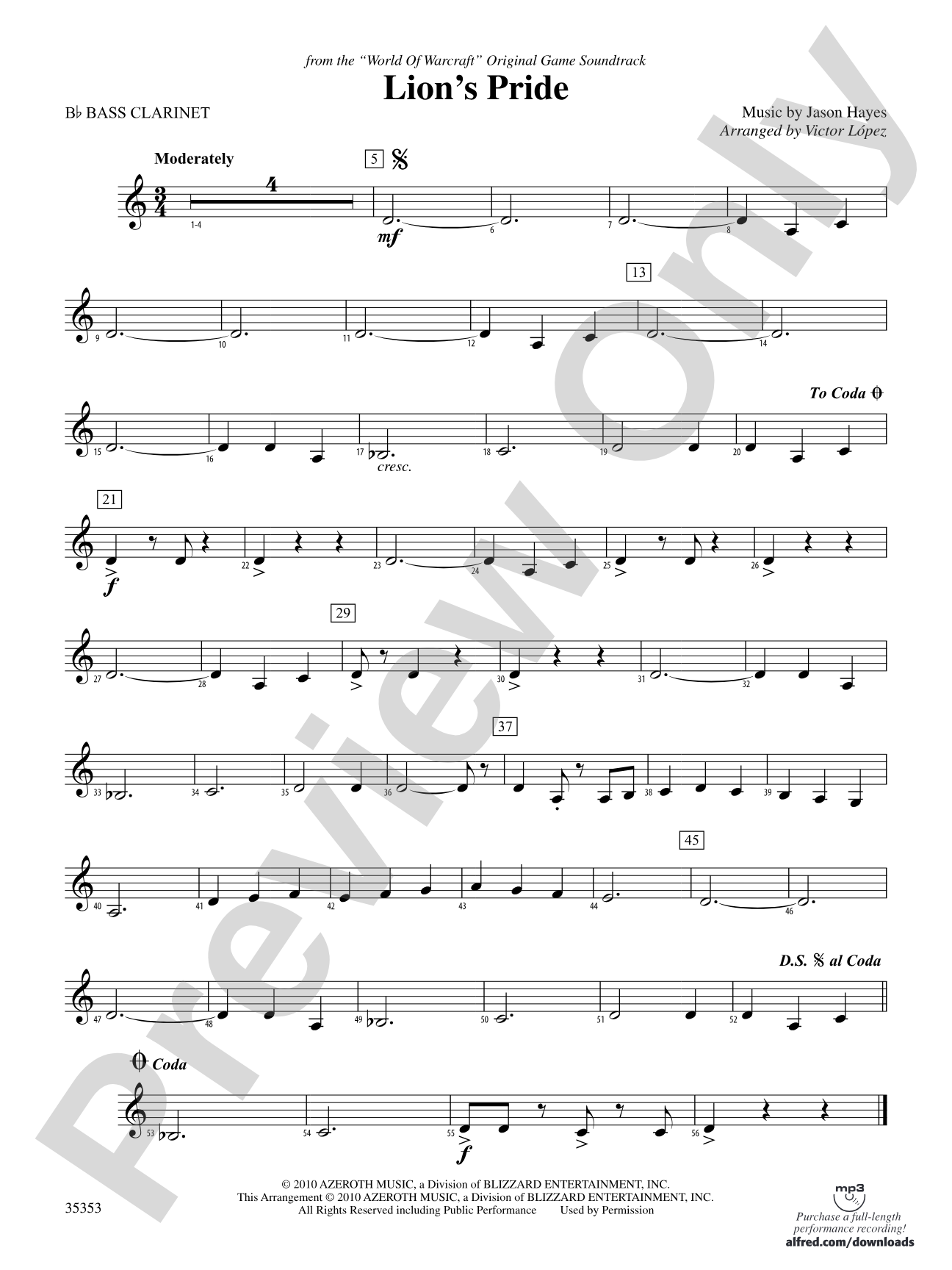 Lion's Pride (from the "World of Warcraft" Original Game Soundtrack): B-flat Bass Clarinet