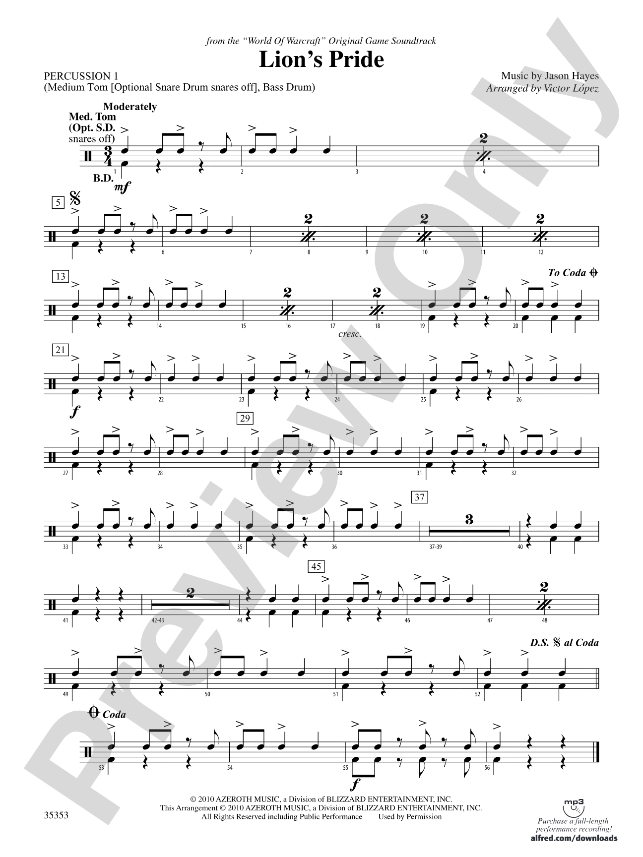 Lion's Pride (from the "World of Warcraft" Original Game Soundtrack): 1st Percussion