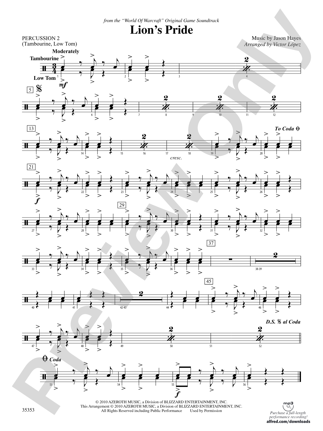Lion's Pride (from the "World of Warcraft" Original Game Soundtrack): 2nd Percussion