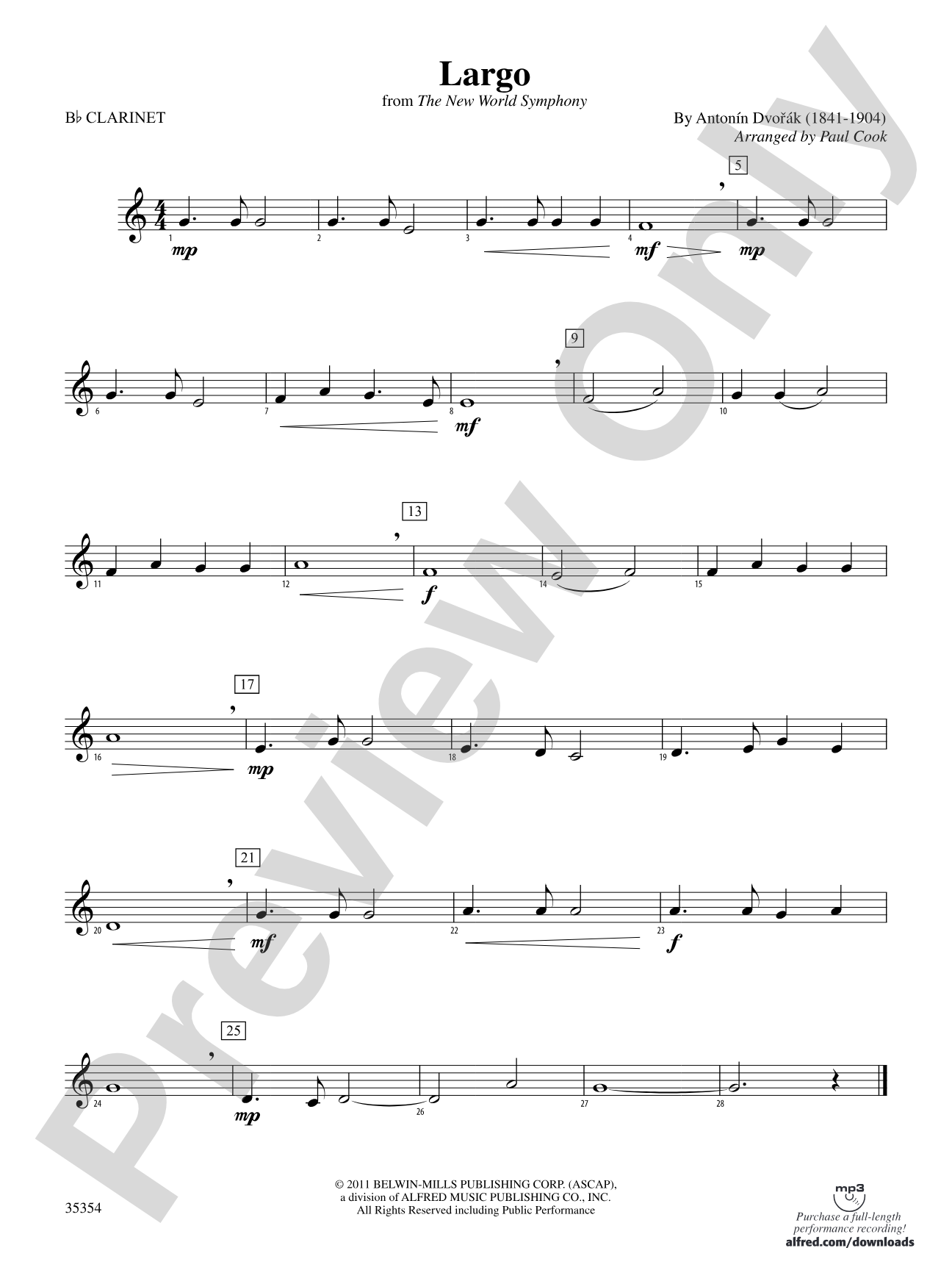 Largo (from the New World Symphony): 1st B-flat Clarinet