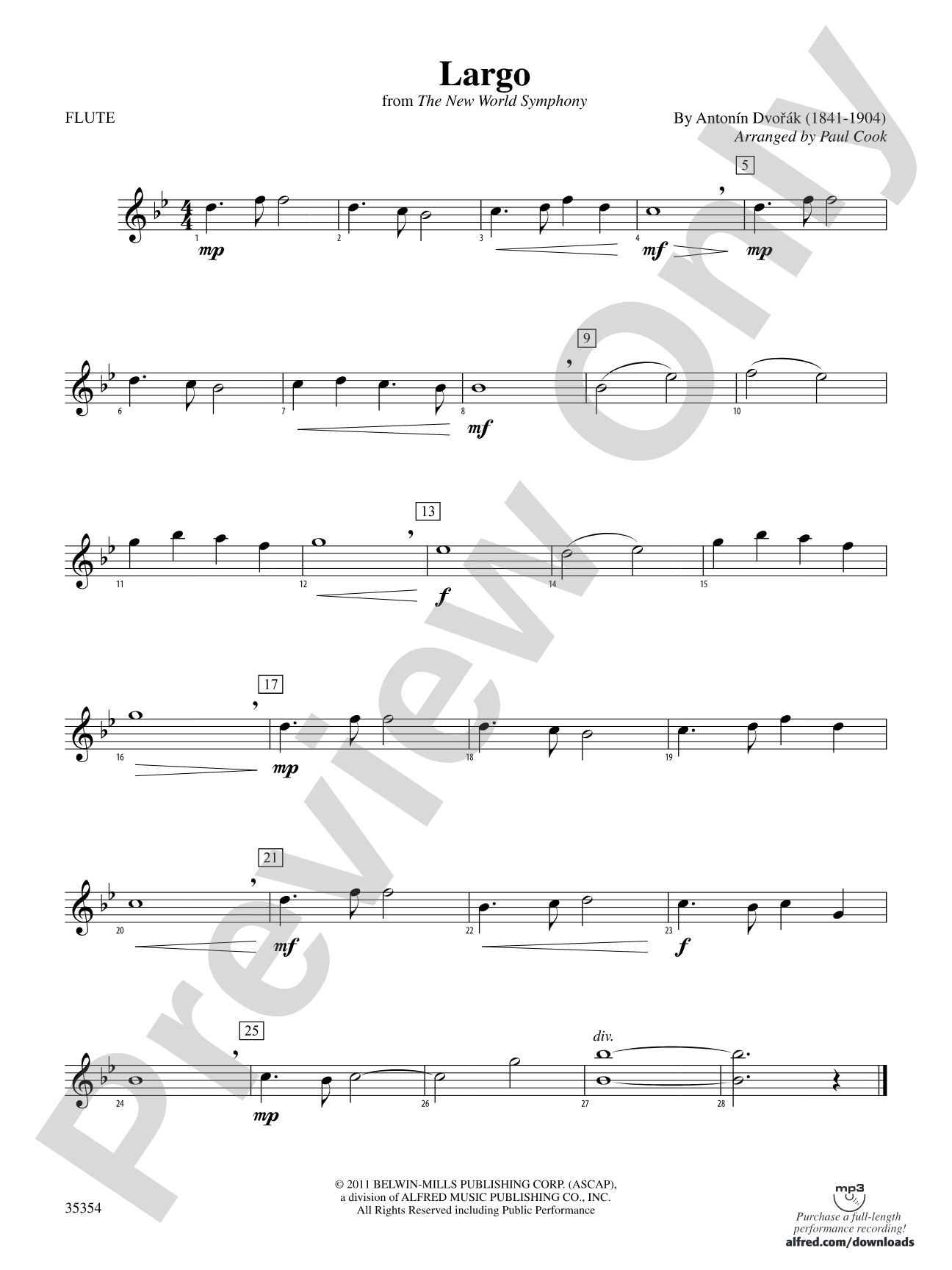 Largo (from the New World Symphony): Flute