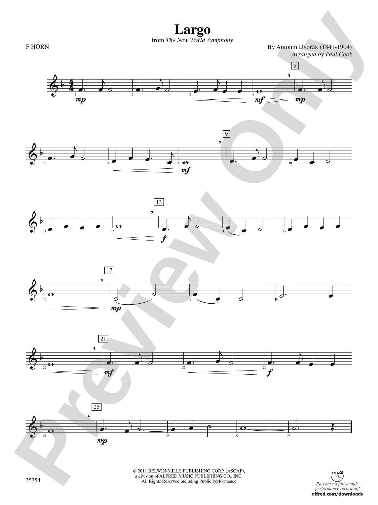 Largo (from the New World Symphony): 1st F Horn
