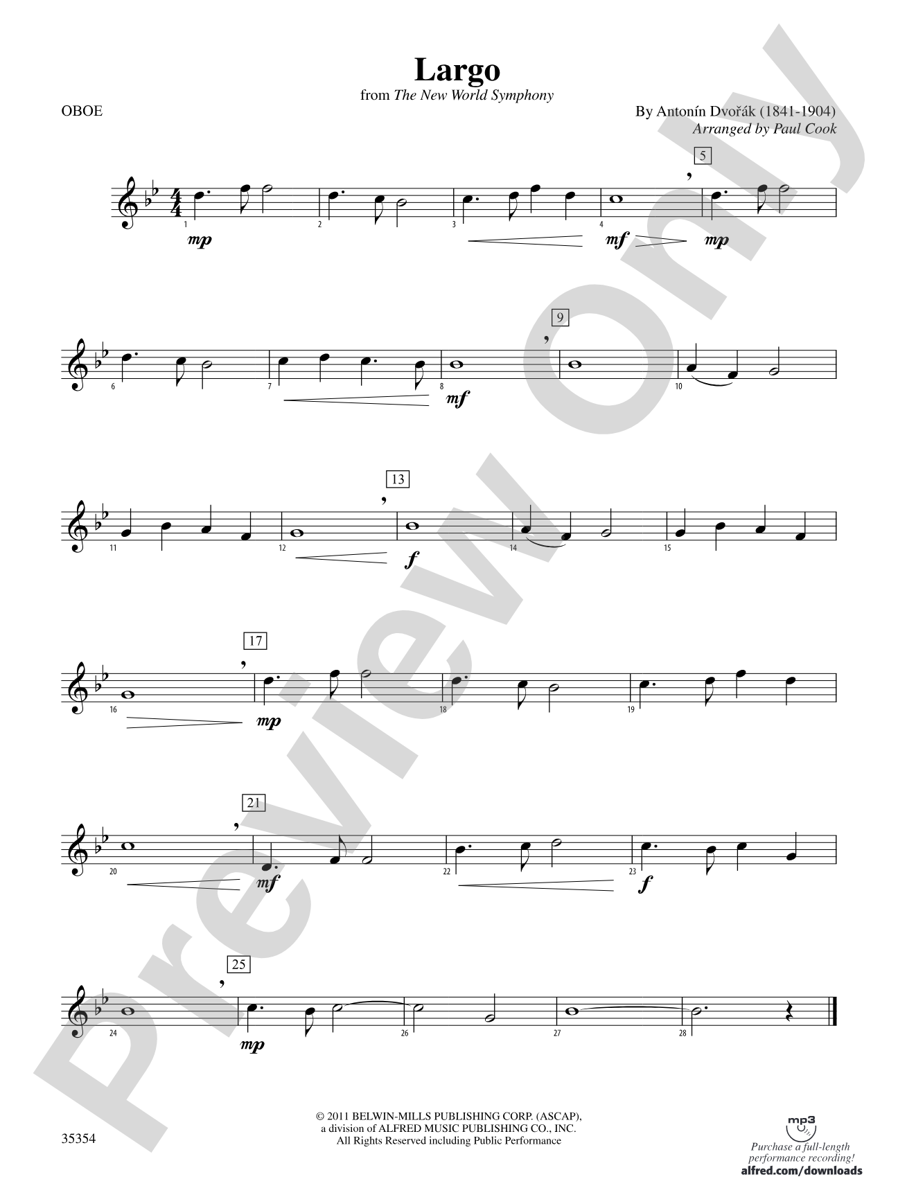 Largo (from the New World Symphony): Oboe