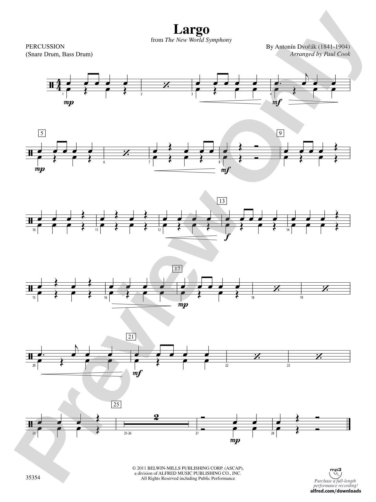 Largo (from the New World Symphony): 1st Percussion