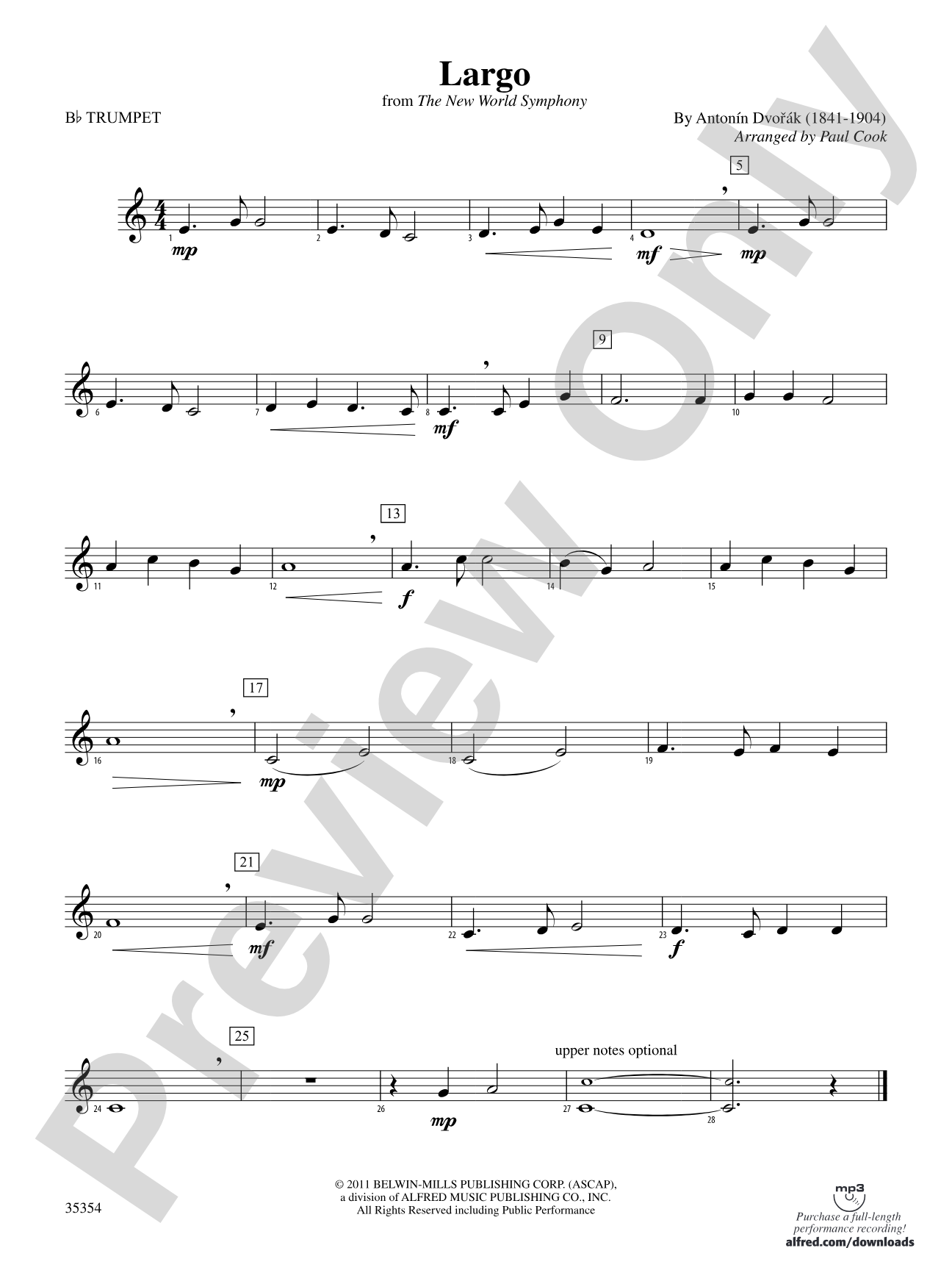 Largo (from the New World Symphony): 1st B-flat Trumpet