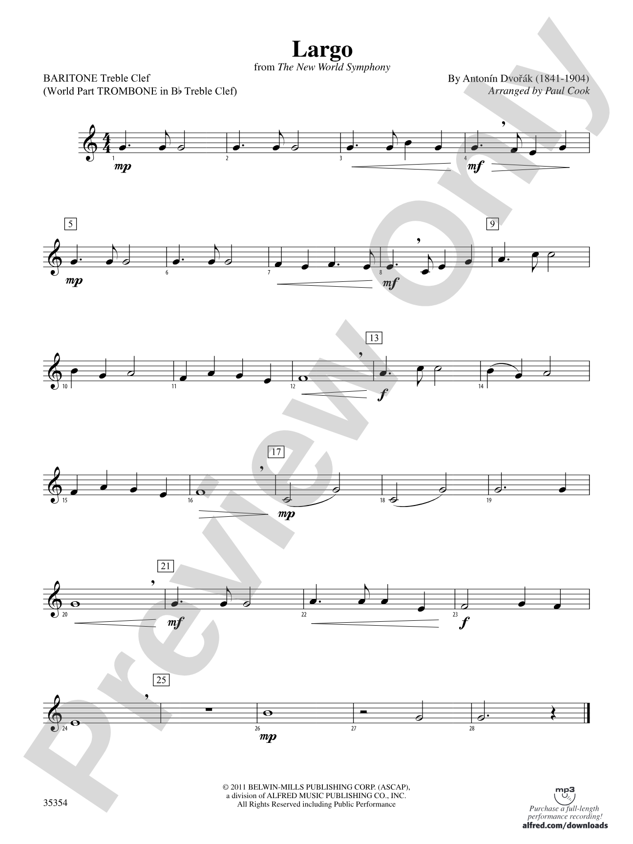 Largo (from the New World Symphony): (wp) Baritone T.C.