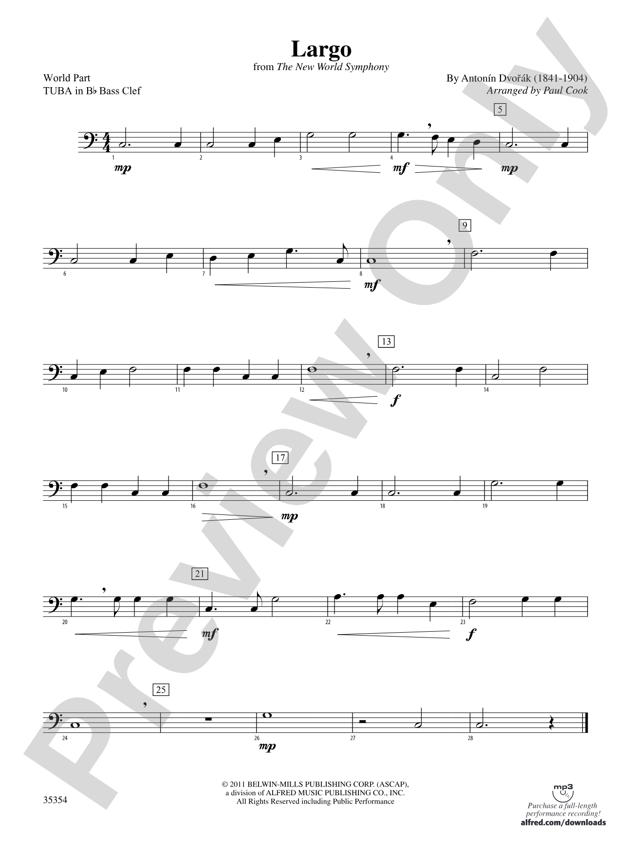 Largo (from the New World Symphony): (wp) B-flat Tuba B.C.